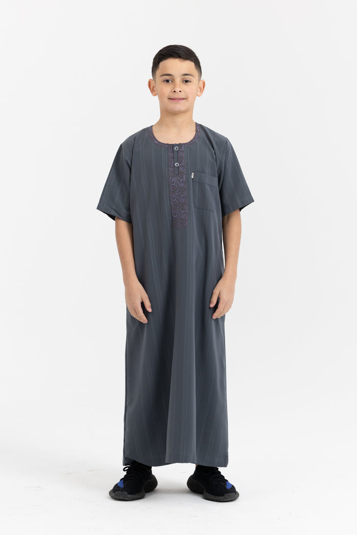Youth Ikaf Embroidered Short Sleeve Abaya - Army