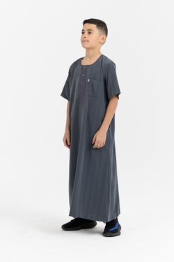 Youth Ikaf Embroidered Short Sleeve Abaya - Army