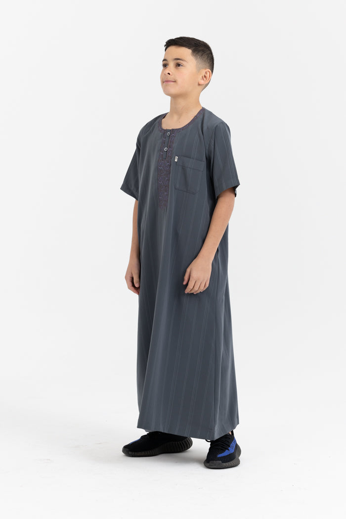 Youth Ikaf Embroidered Short Sleeve Abaya - Army
