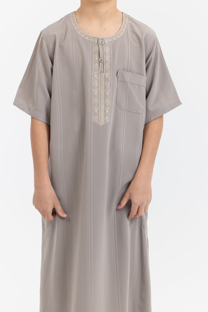 Youth Ikaf Embroidered Short Sleeve Abaya - Fossil