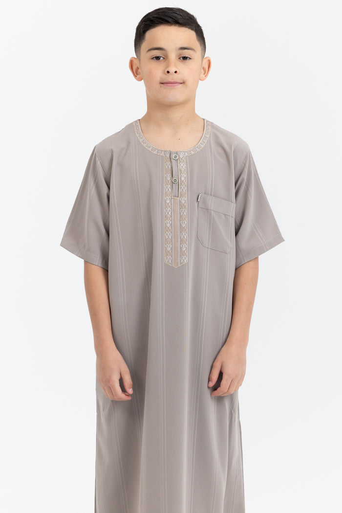 Youth Ikaf Embroidered Short Sleeve Abaya - Fossil