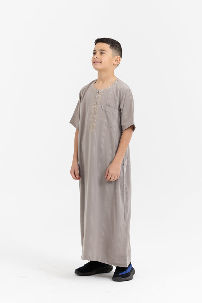 Youth Ikaf Embroidered Short Sleeve Abaya - Fossil