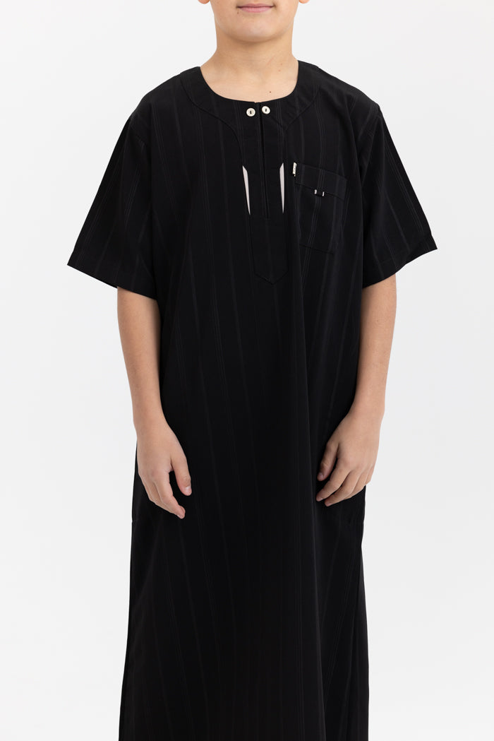 Youth Ikaf Short Sleeve Buttons Abaya - Black