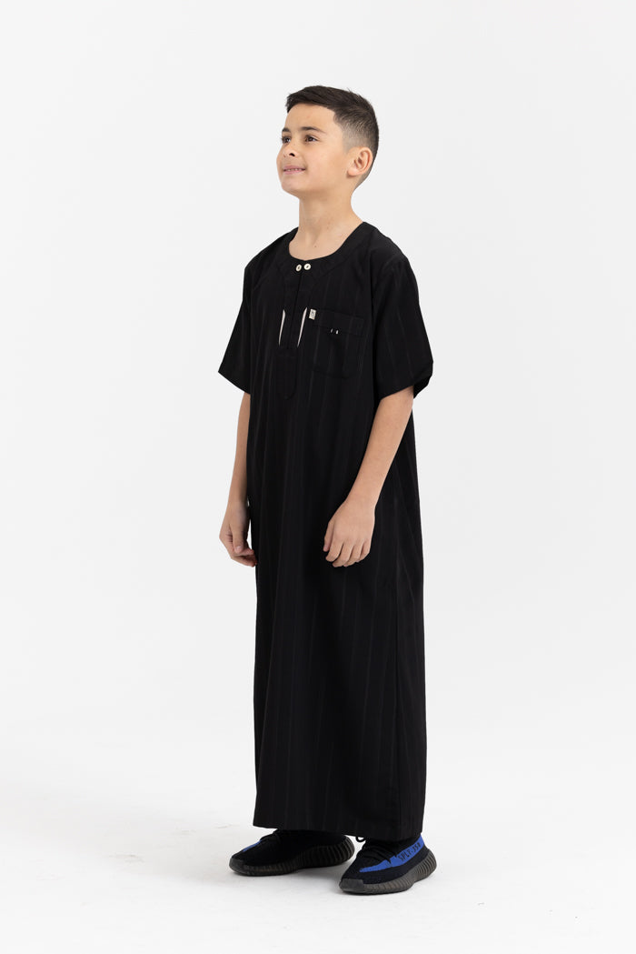 Youth Ikaf Short Sleeve Buttons Abaya - Black