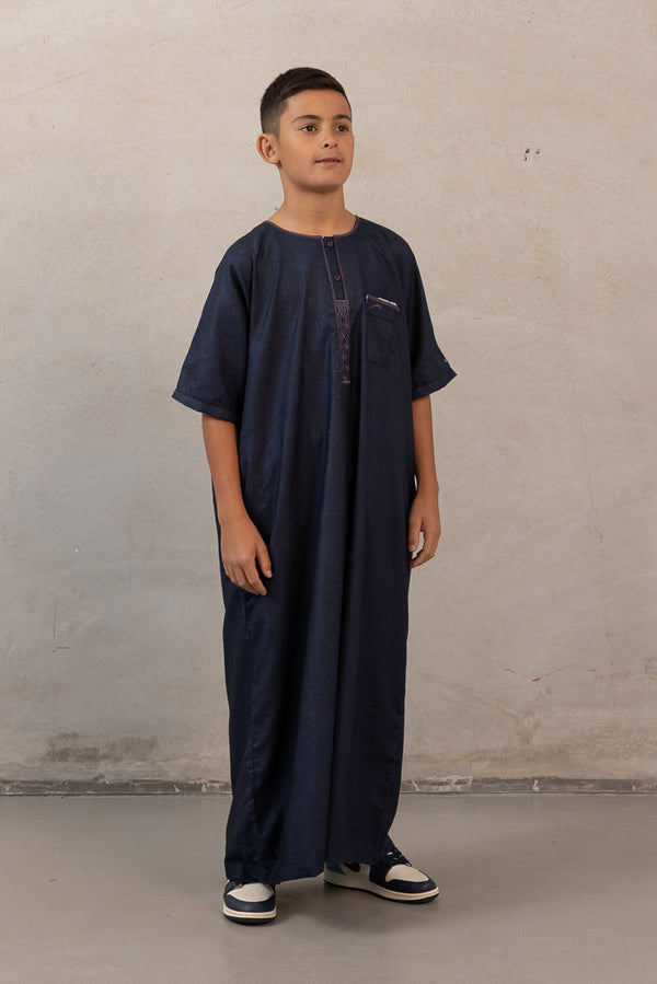 Youth Ikaf Cotton Short Sleeve Abaya - Navy