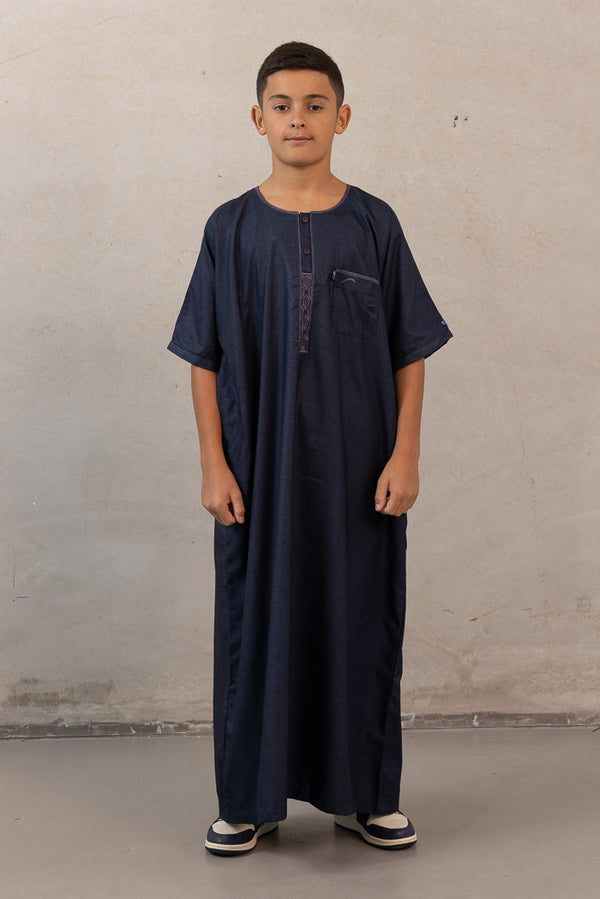 Youth Ikaf Cotton Short Sleeve Abaya - Navy