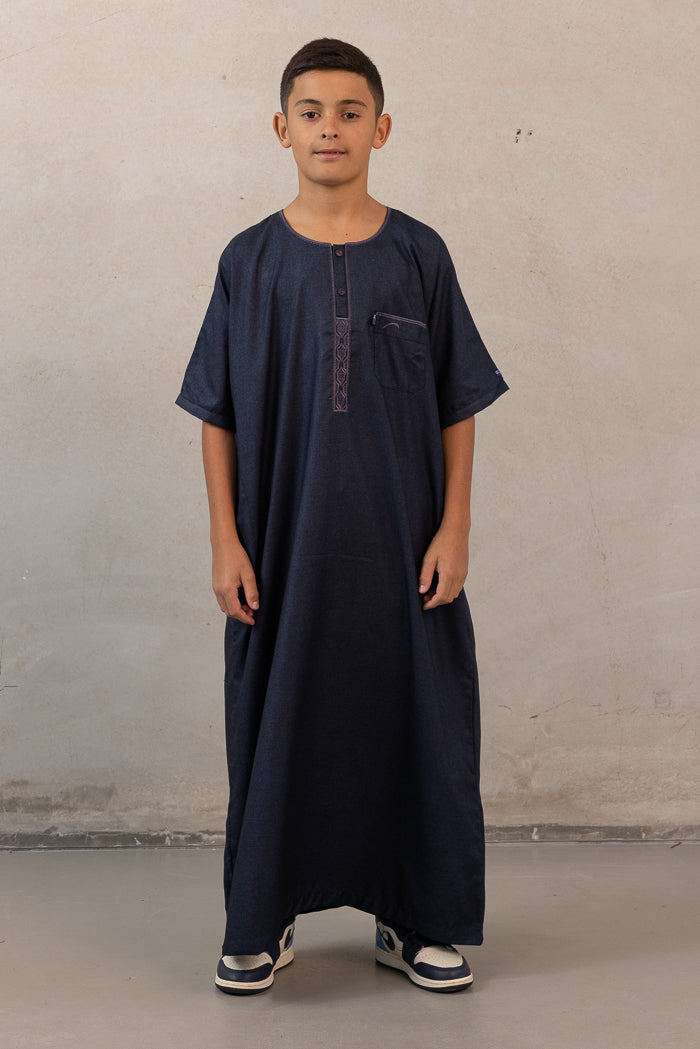 Youth Ikaf Cotton Short Sleeve Abaya - Navy