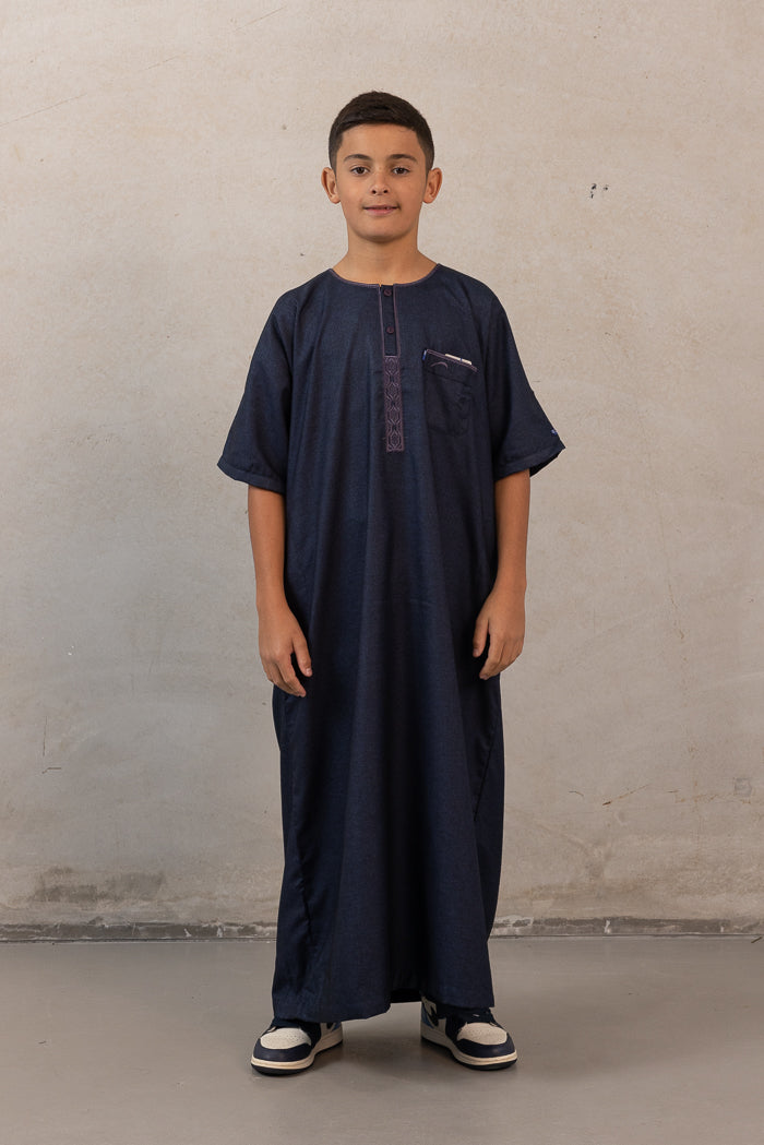 Youth Ikaf Cotton Short Sleeve Abaya - Navy