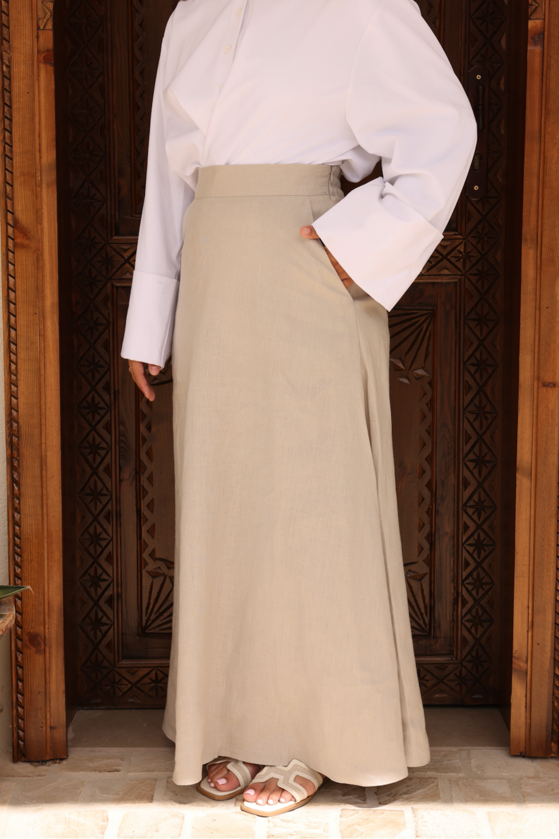 Nadira Linen A Line Skirt - Stone