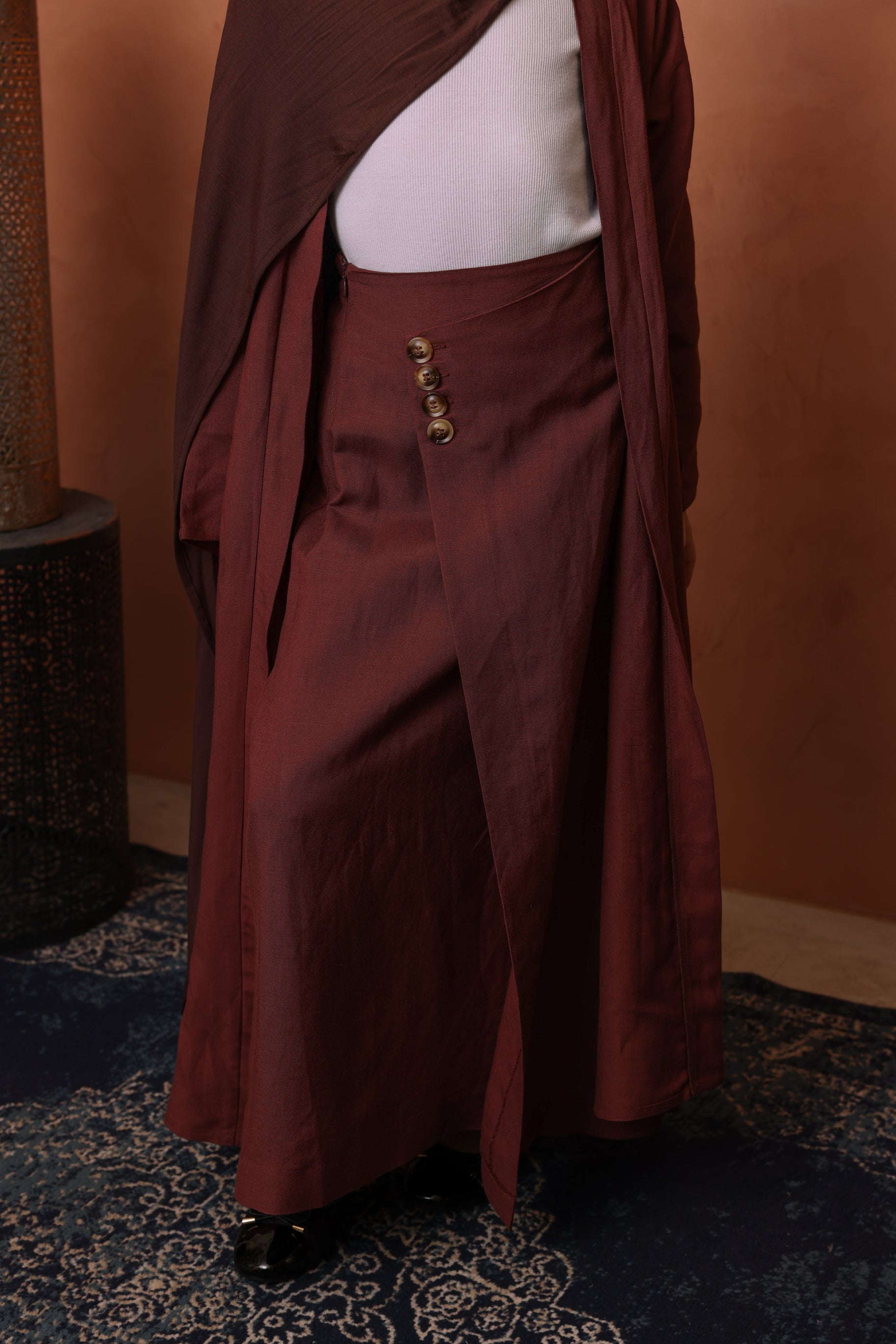 Girls Sienna Linen Skirt - Mahogany