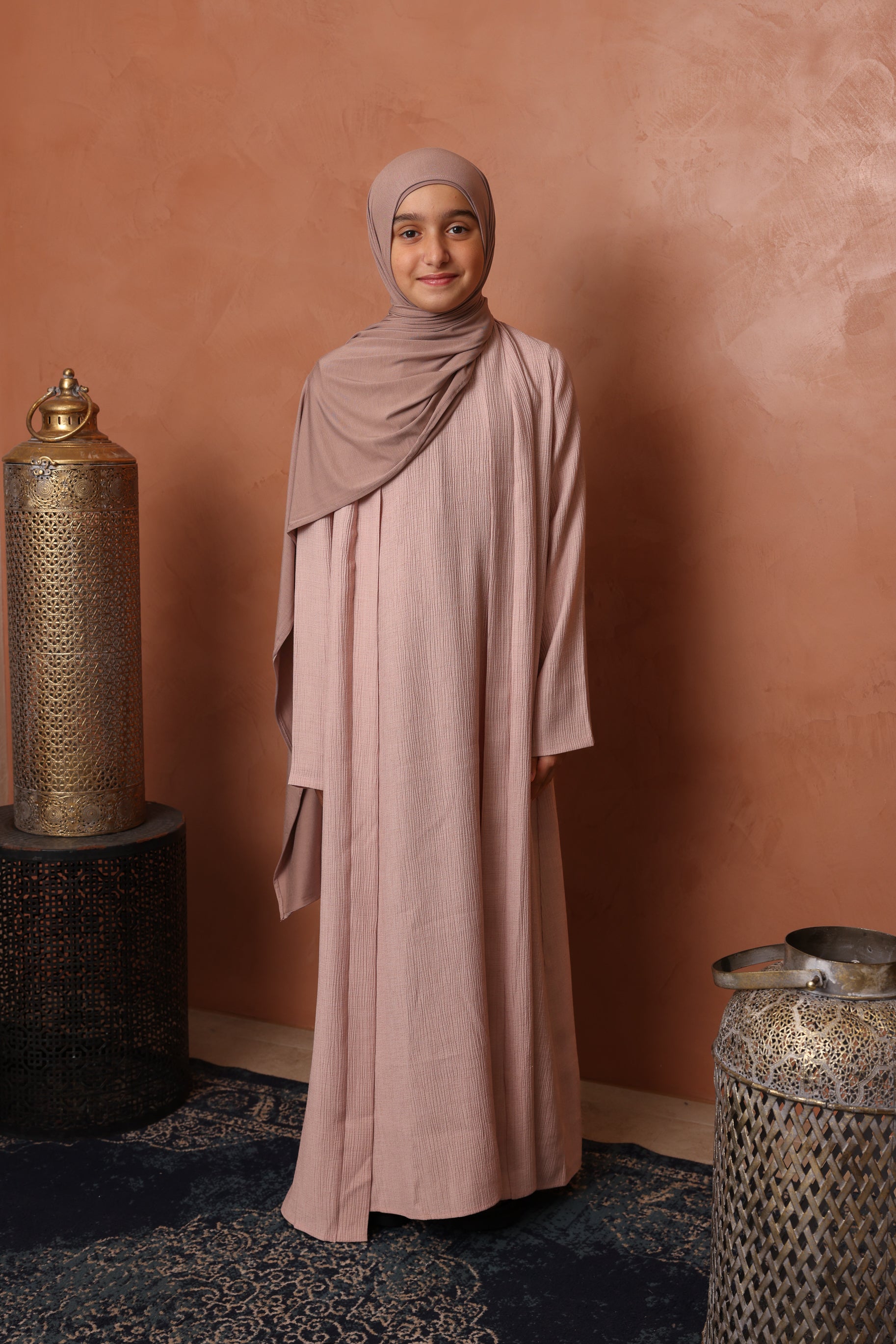 Girls Leen Open Abaya Set - Pink