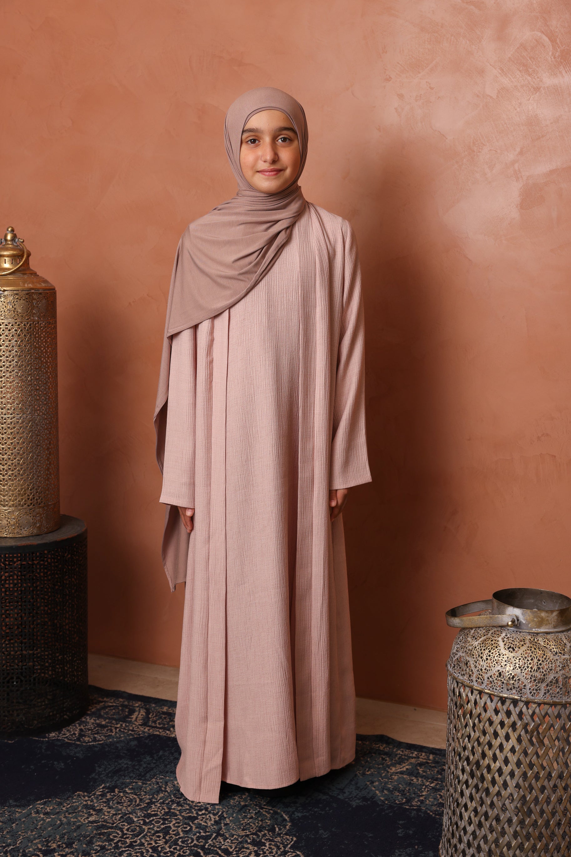 Girls Leen Open Abaya Set - Pink