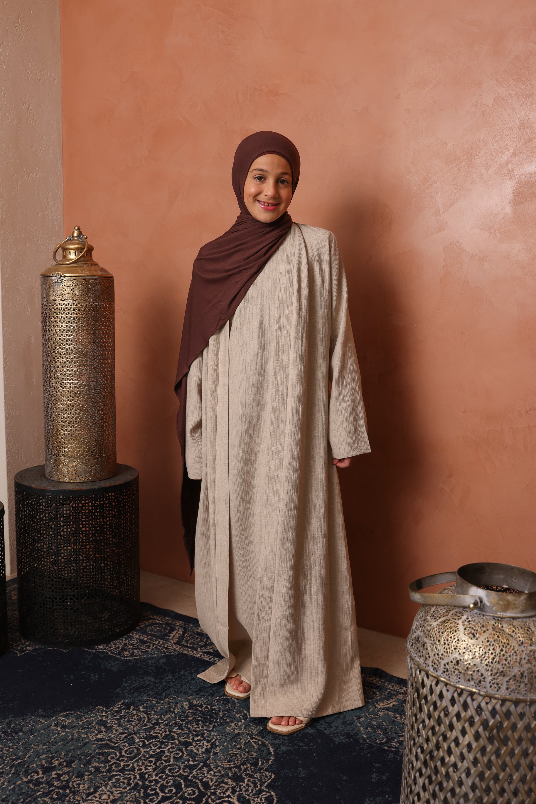 Girls Leen Open Abaya Set - Taupe