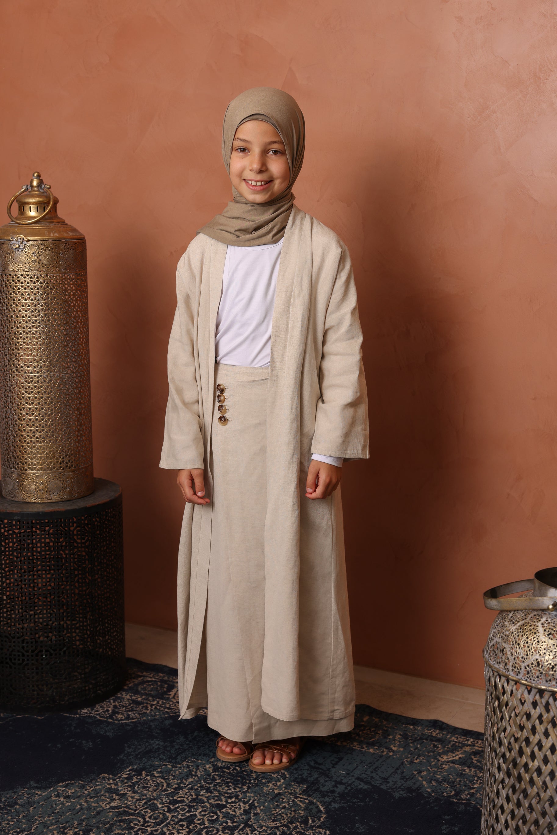 Girls Sienna Linen Skirt - Natural