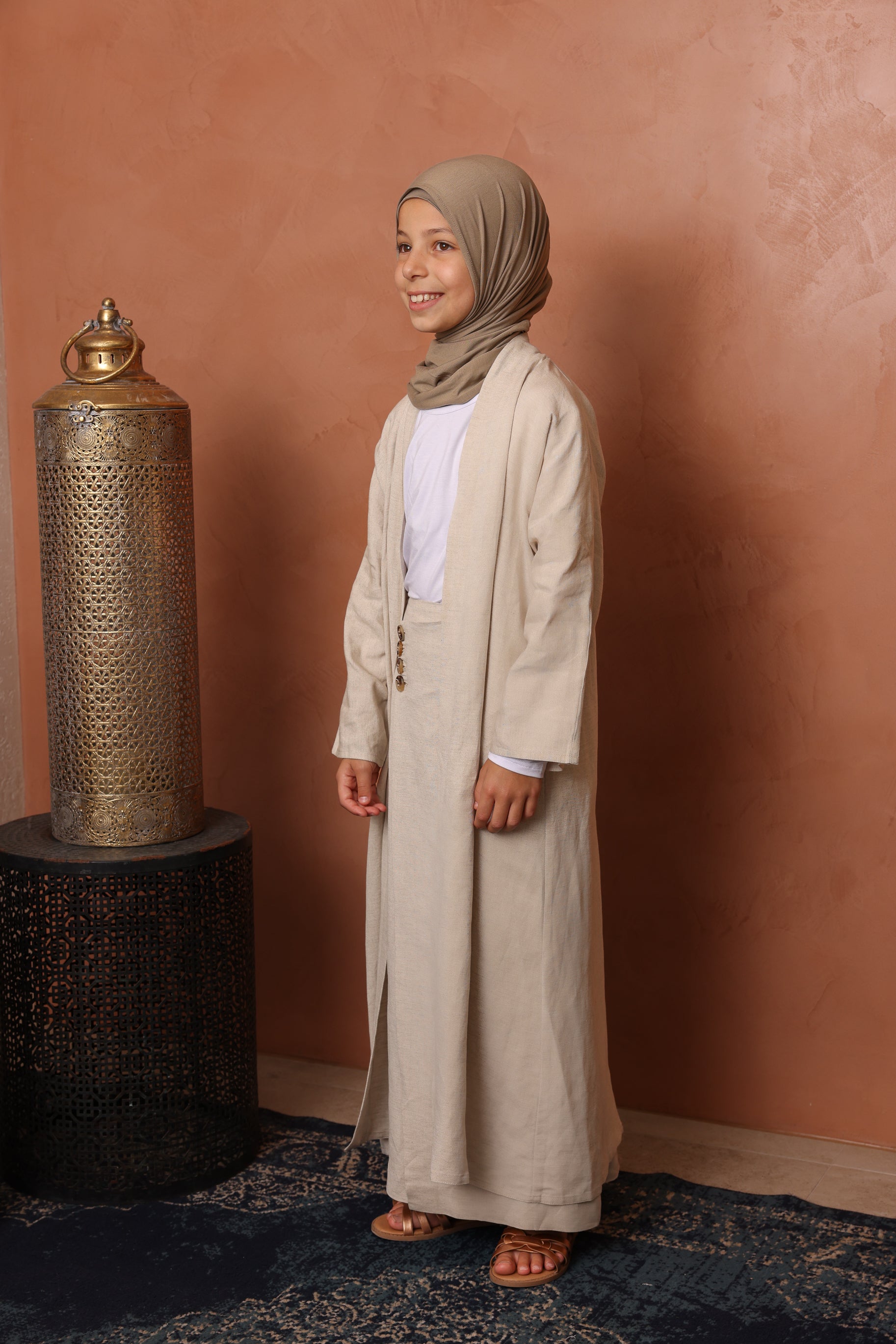 Girls Sienna Open Abaya - Natural 148