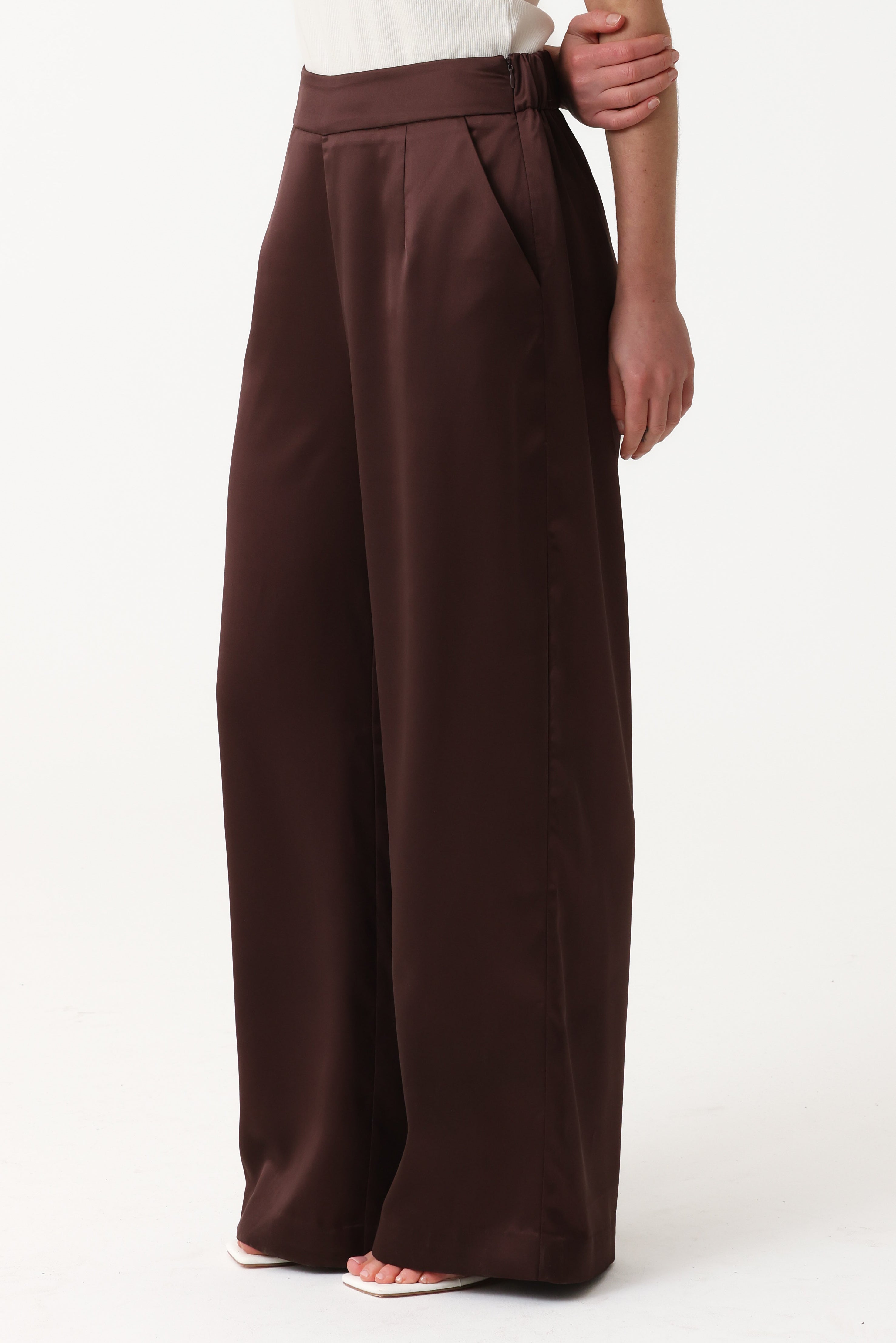 Sabrina Satin Pants - Fudge