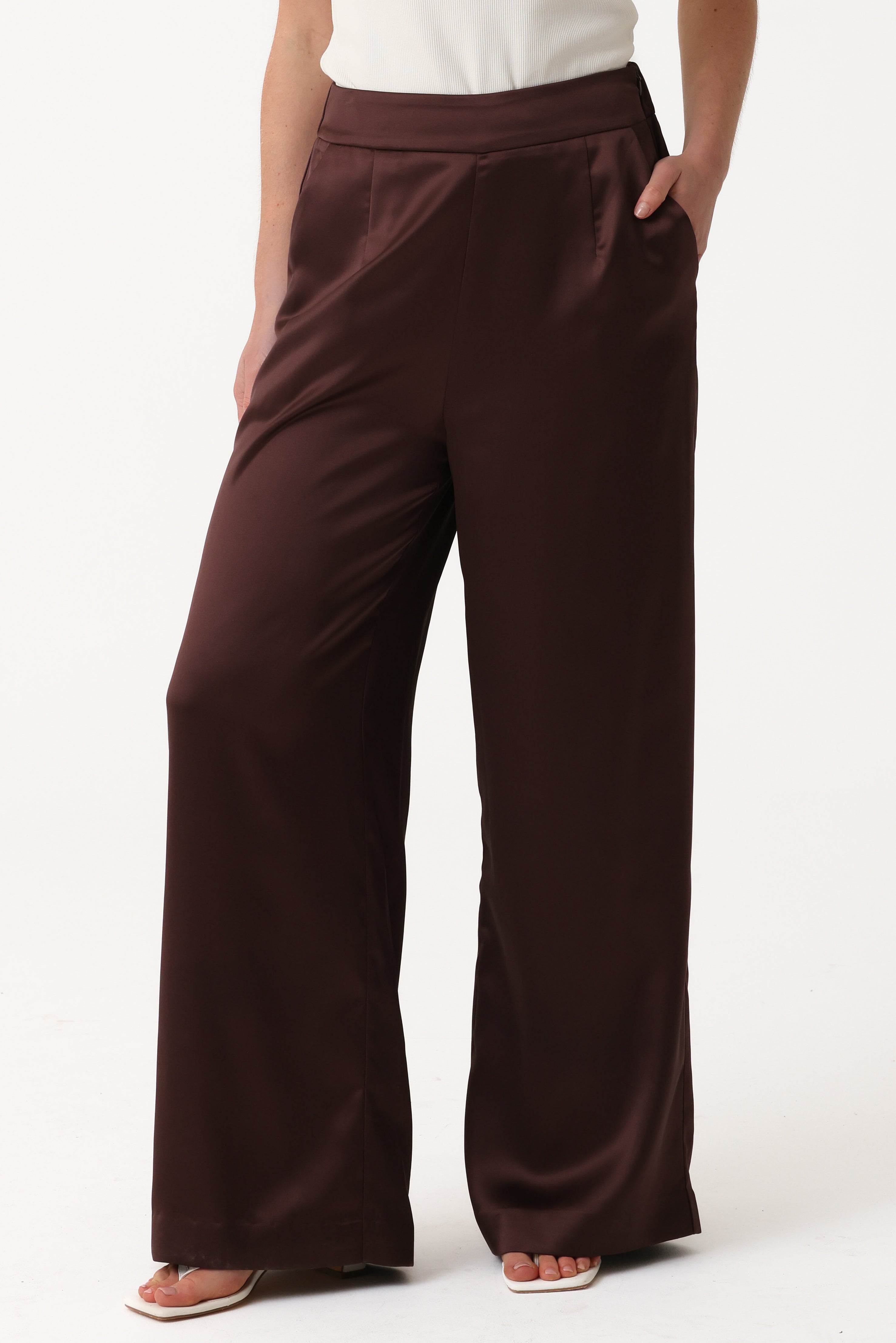 Sabrina Satin Pants - Fudge