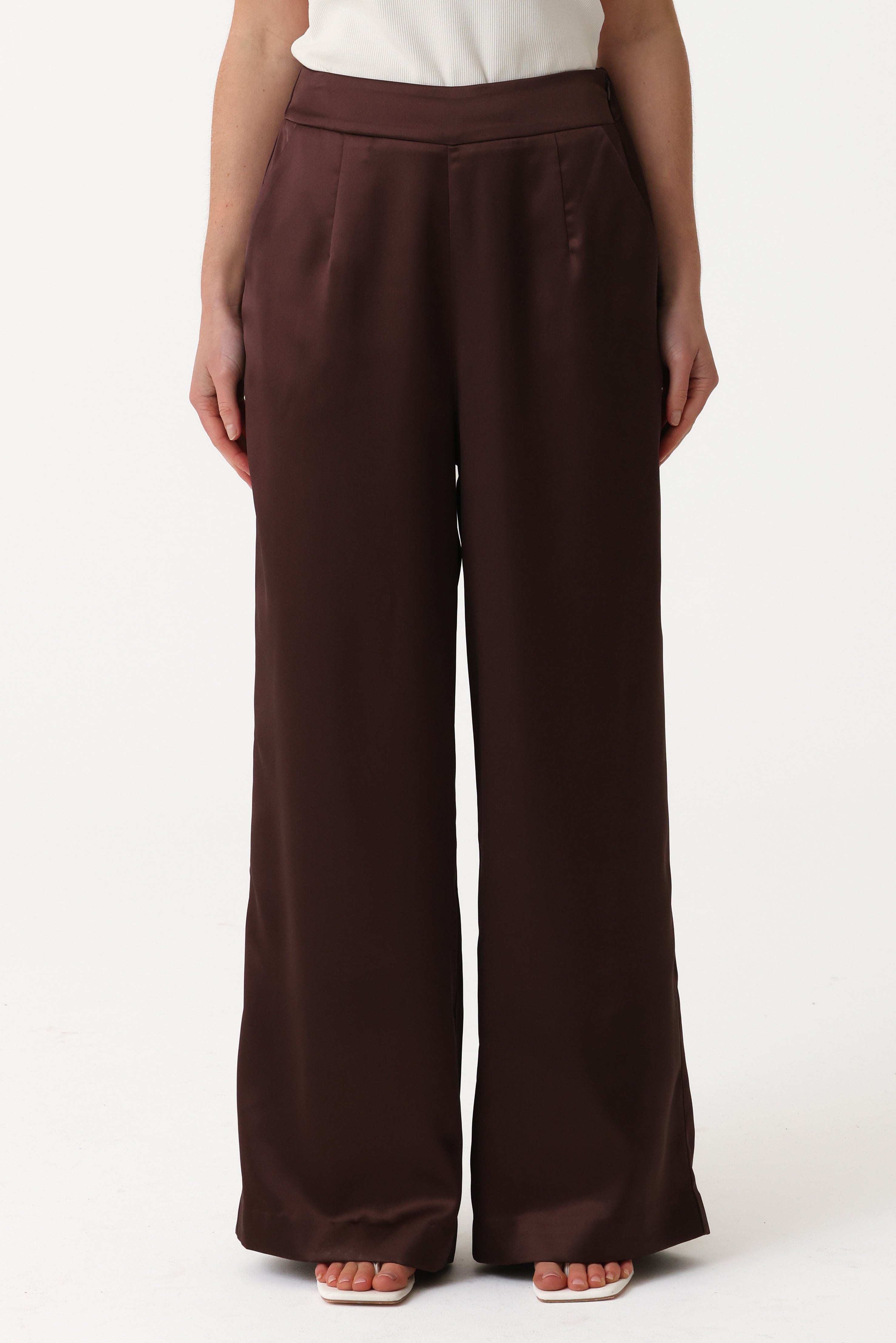 Sabrina Satin Pants - Fudge