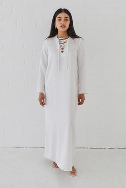 Samiha Satin Kaftan Dress - Ivory