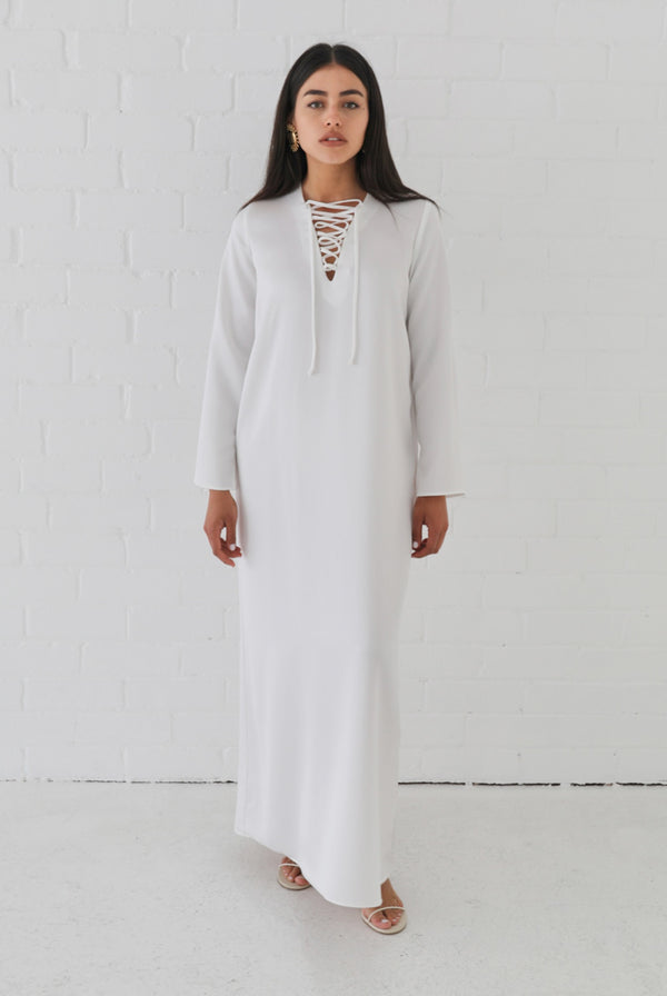 Samiha Satin Kaftan Dress - Ivory