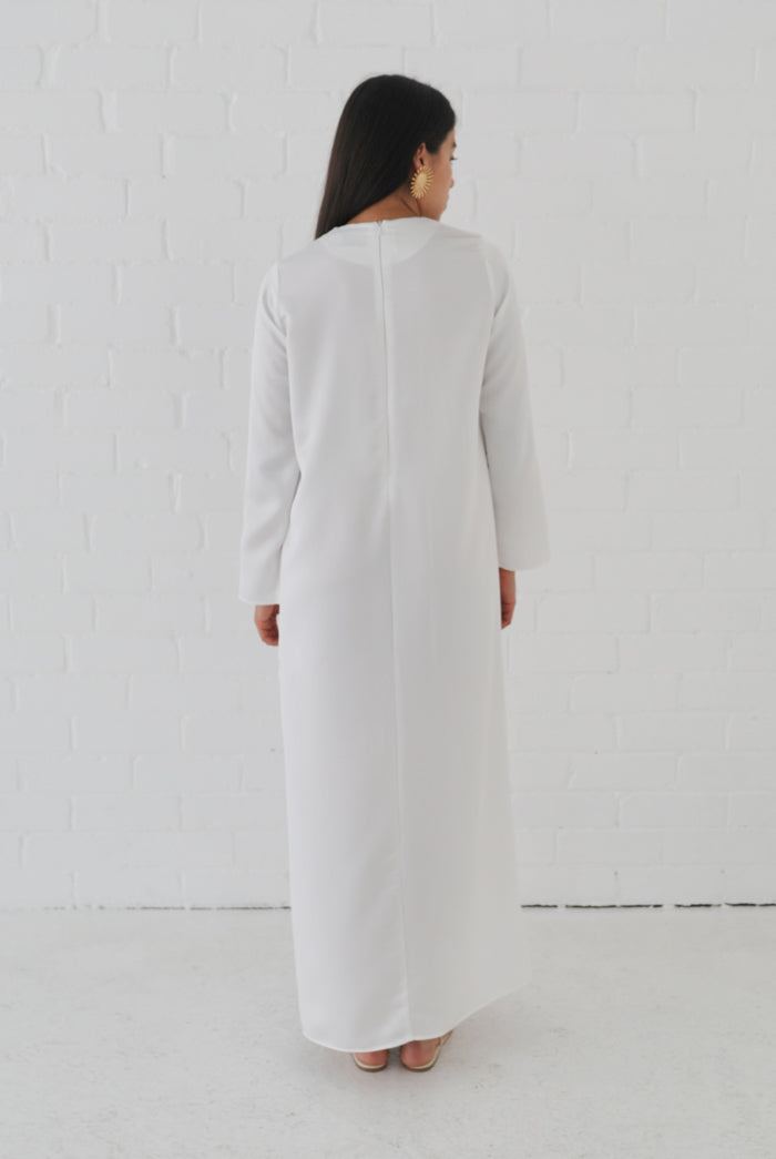 Samiha Satin Kaftan Dress - Ivory