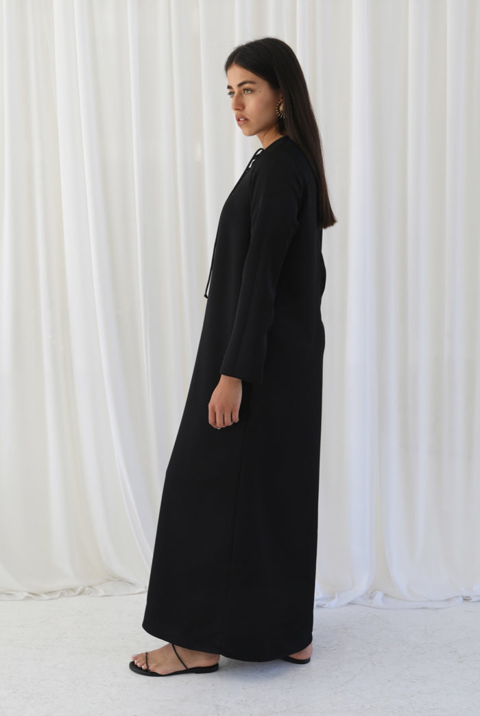 Samiha Satin Kaftan Dress - Black