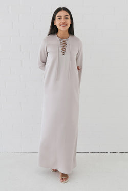 Samiha Satin Kaftan Dress - Smoke
