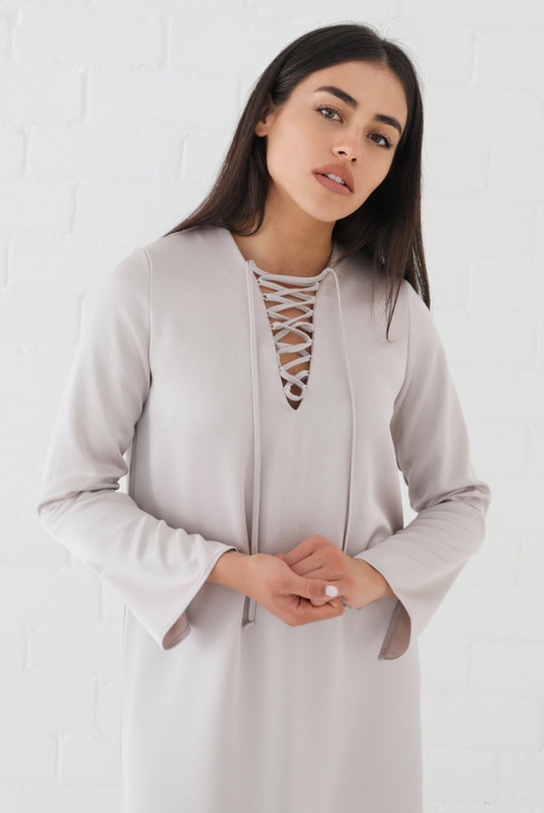 Samiha Satin Kaftan Dress - Smoke