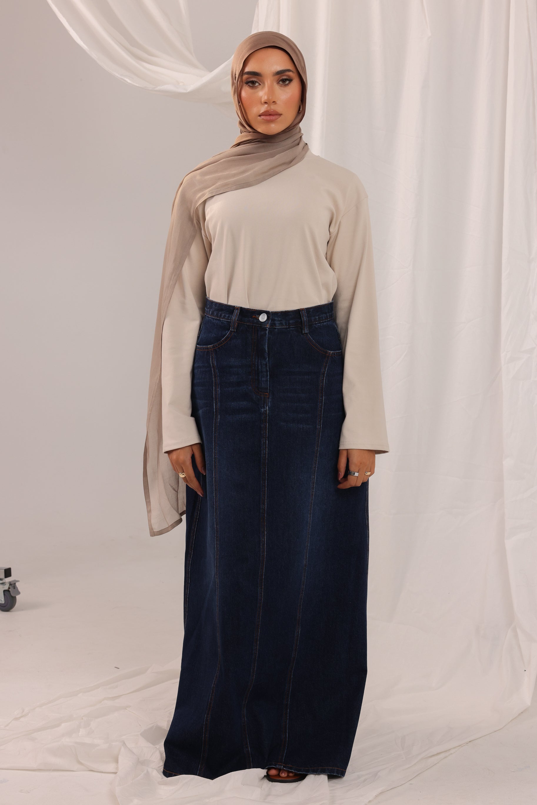 Denim Panelled Skirt - Dark Wash