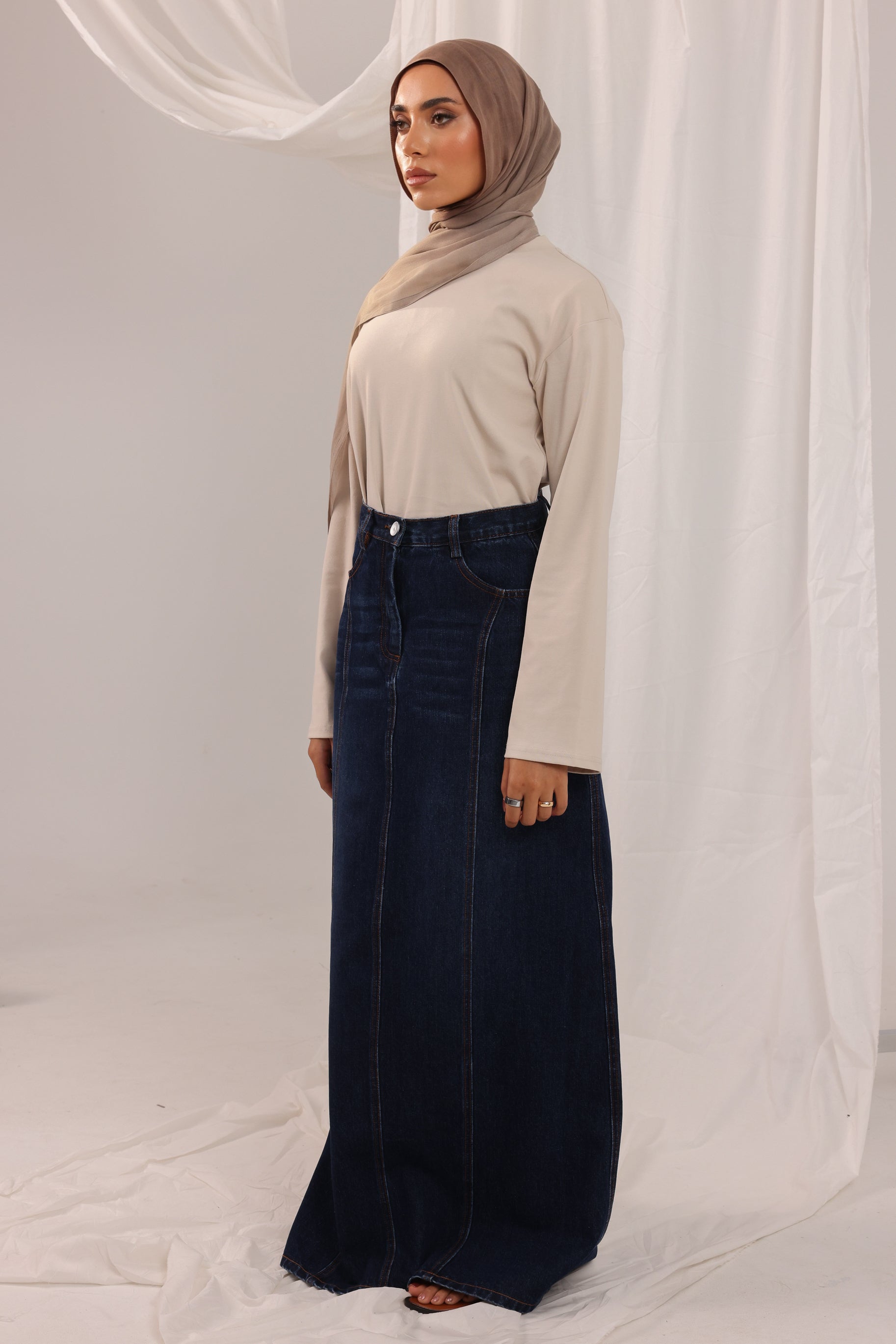 Denim Panelled Skirt - Dark Wash