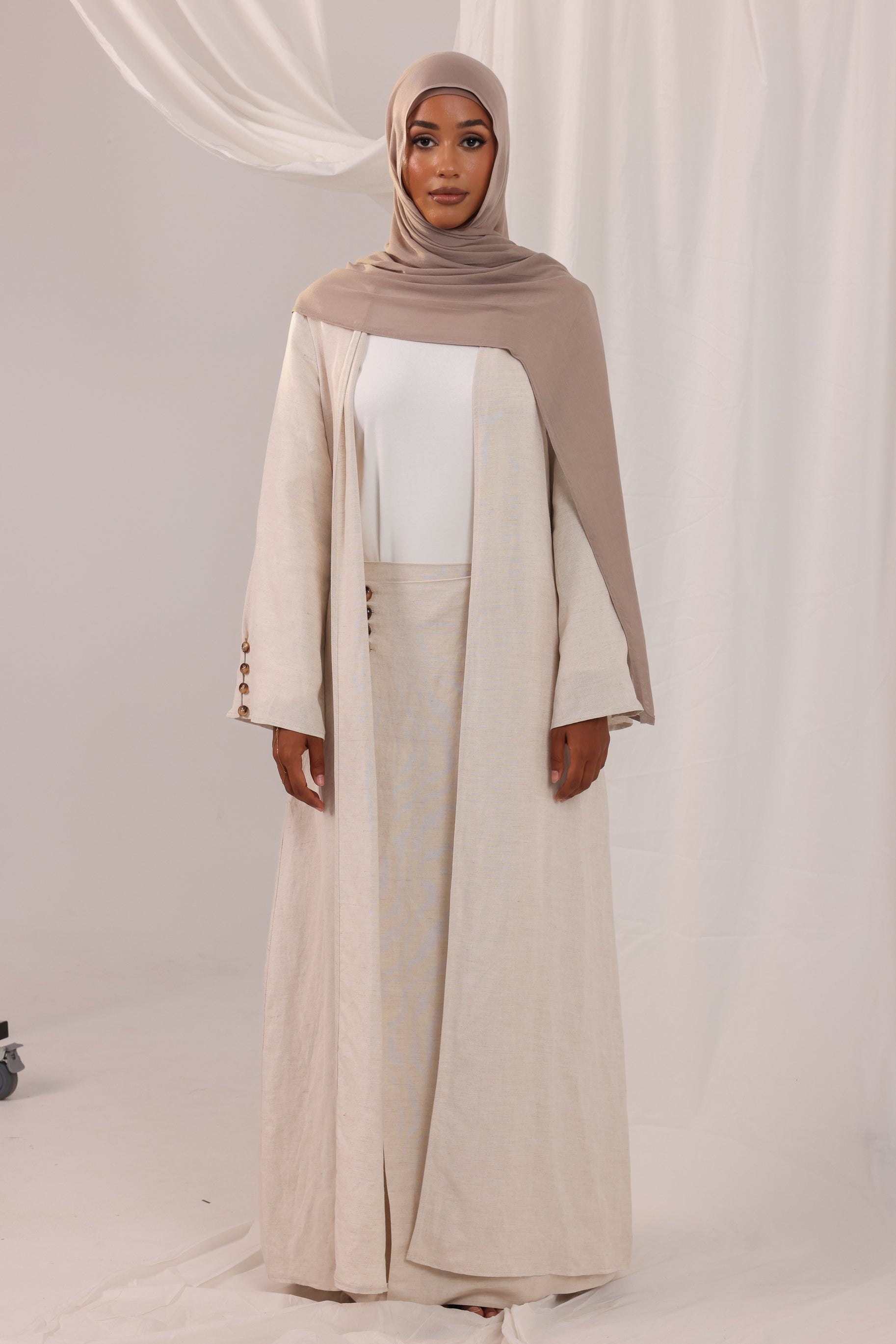 Sienna Linen Open Abaya - Natural