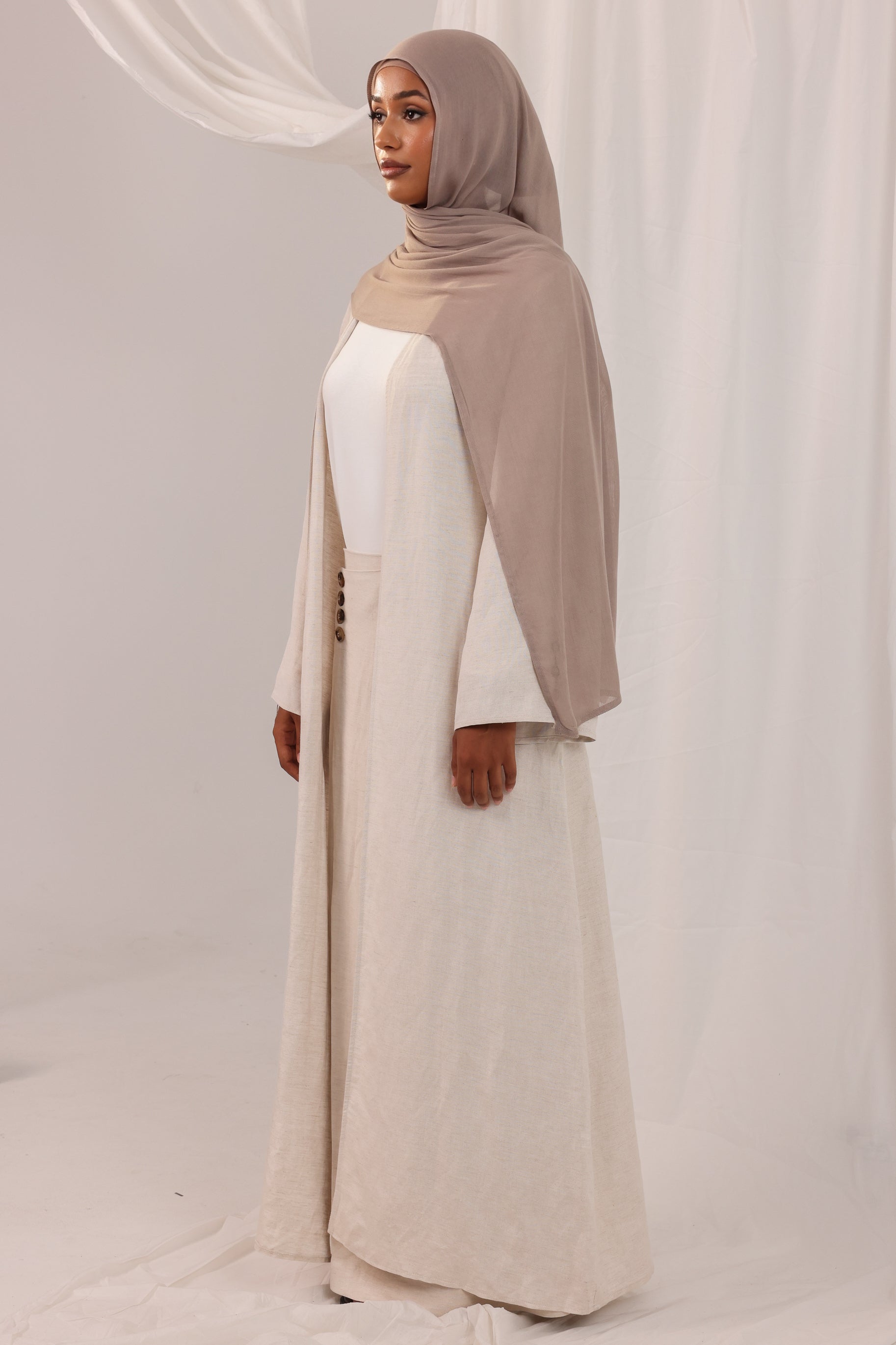 Sienna Linen Open Abaya - Natural