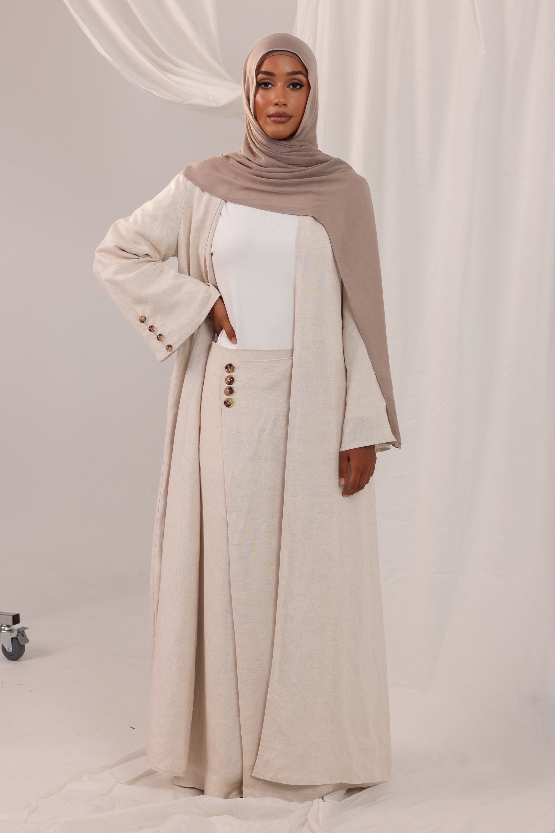 Sienna Linen Open Abaya - Natural