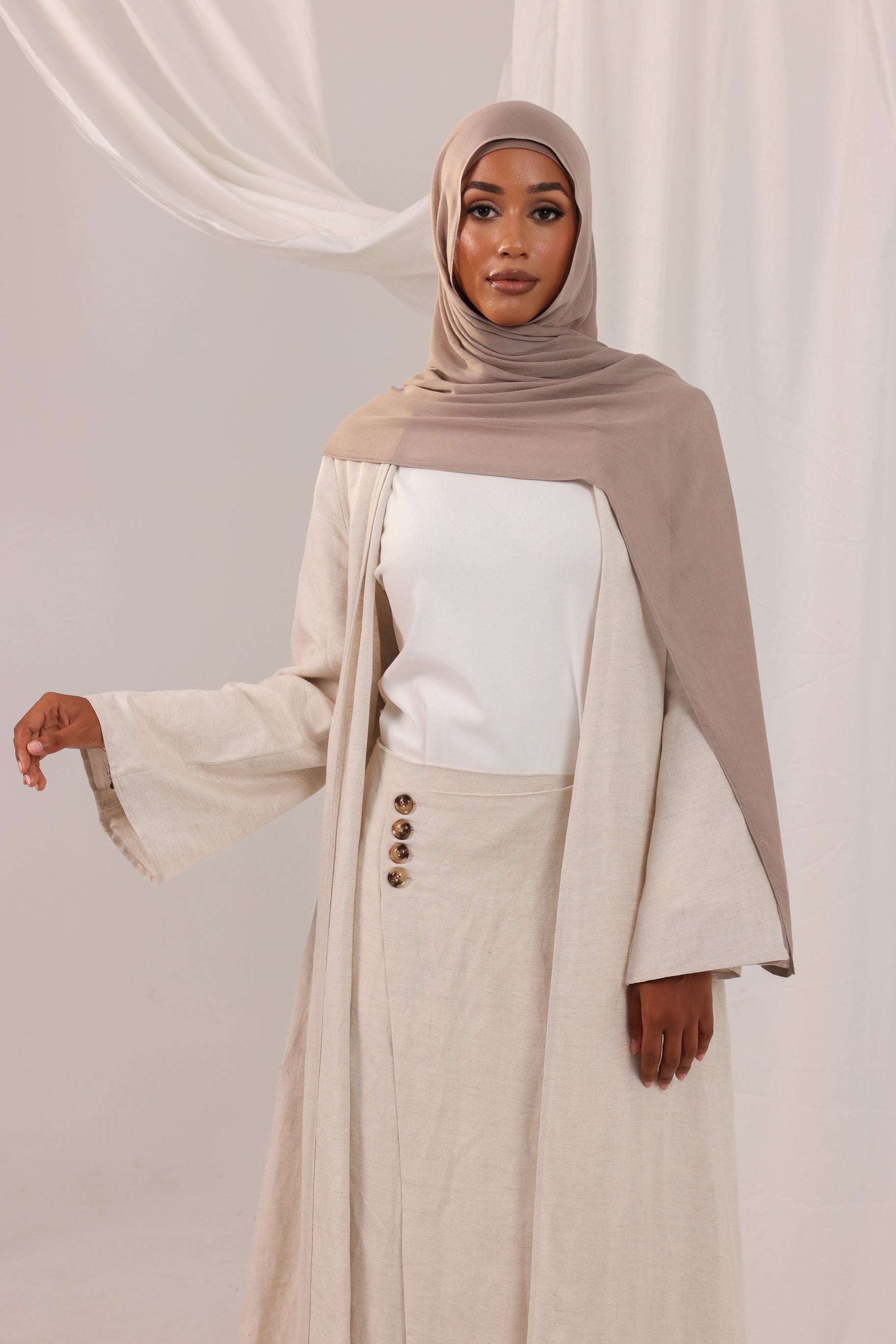 Sienna Linen Open Abaya - Natural