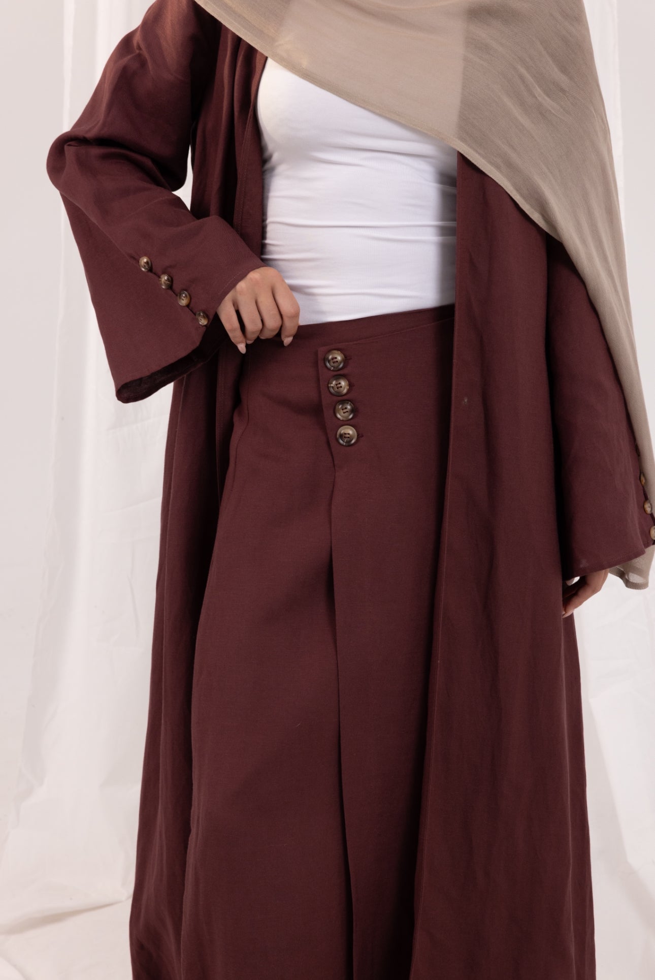 Sienna Linen Open Abaya - Mahogany