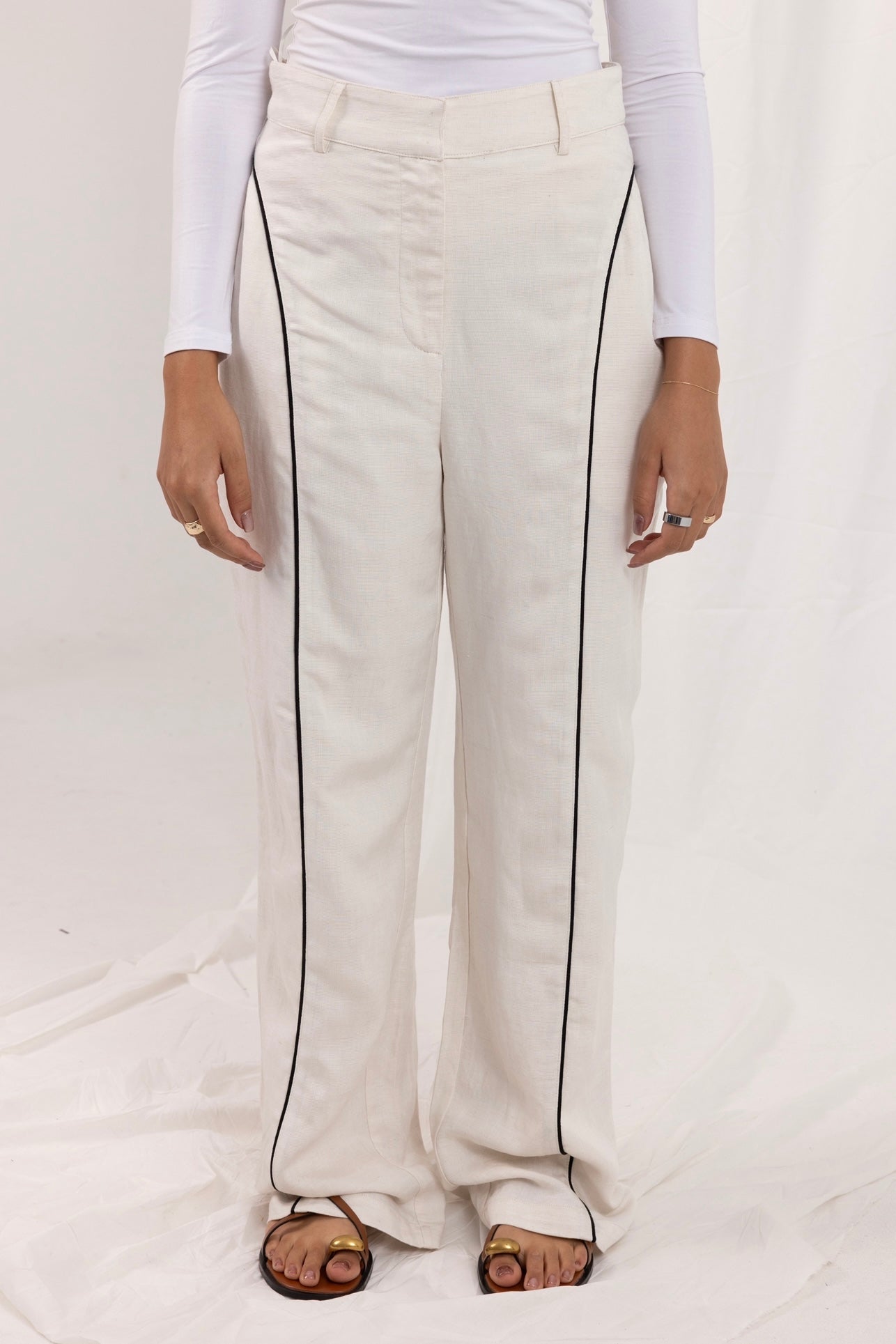 Taliyah Contrast Linen Pants - Natural