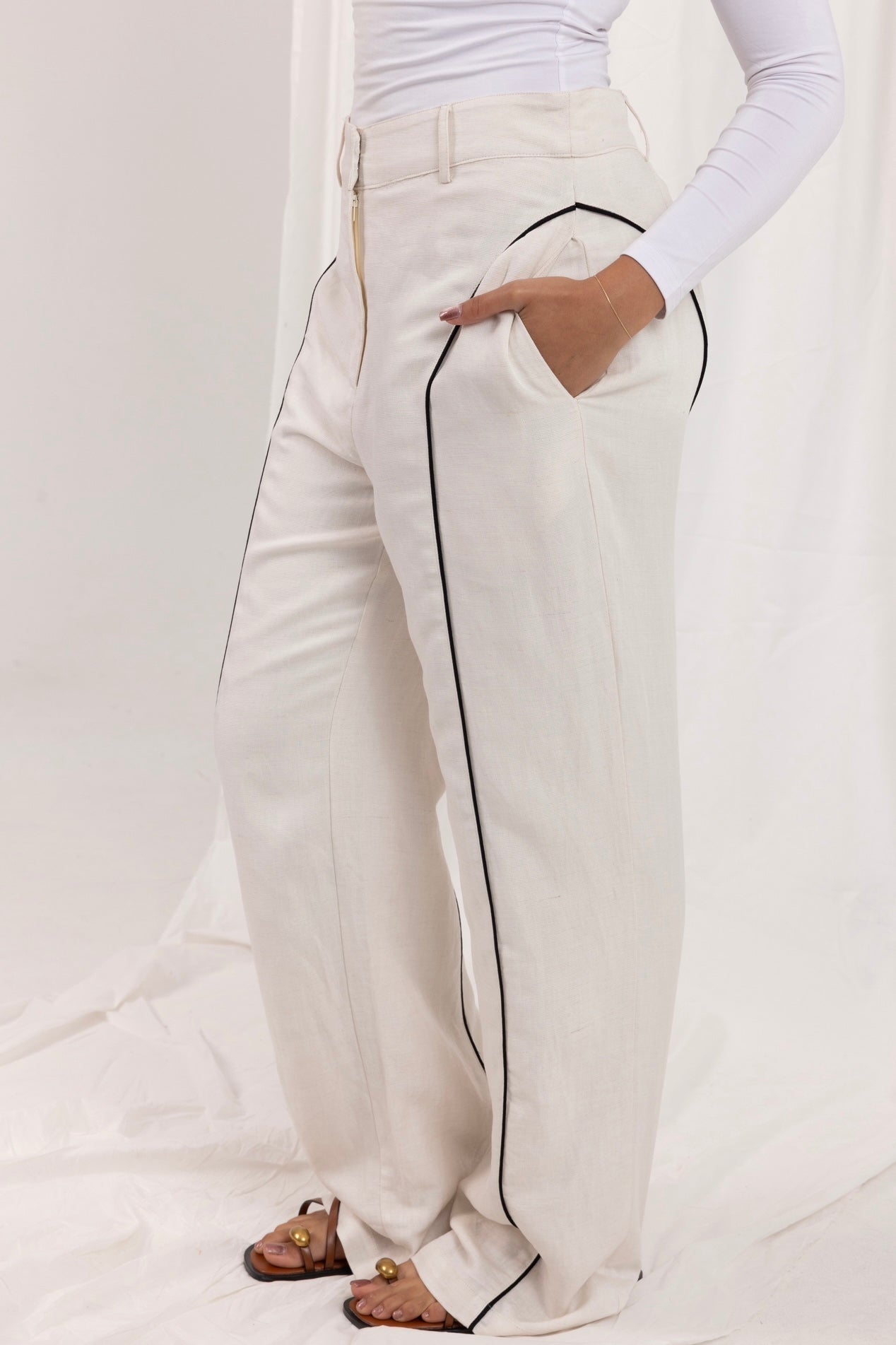 Taliyah Contrast Linen Pants - Natural