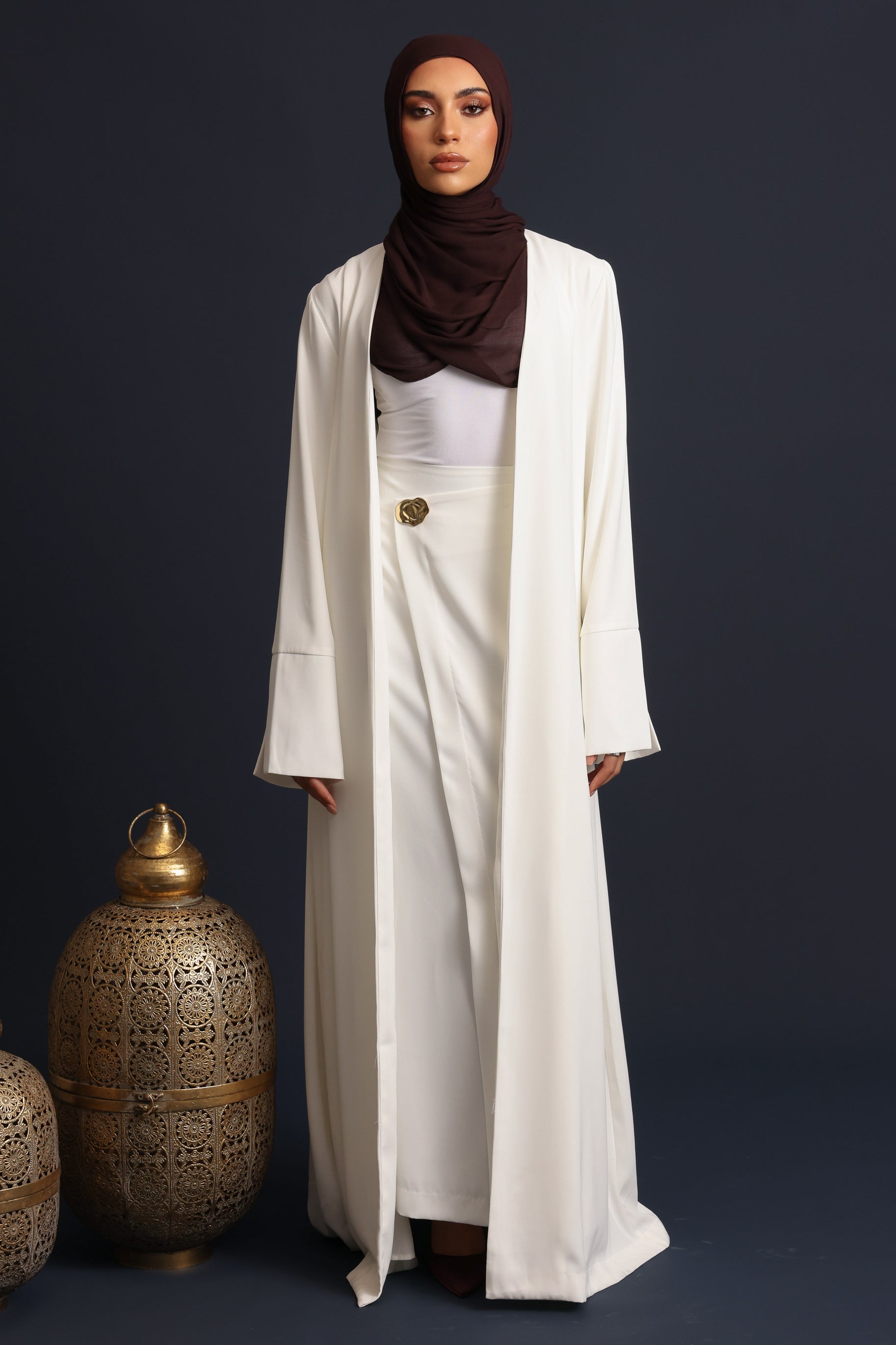 Nora Crepe Open Abaya - White