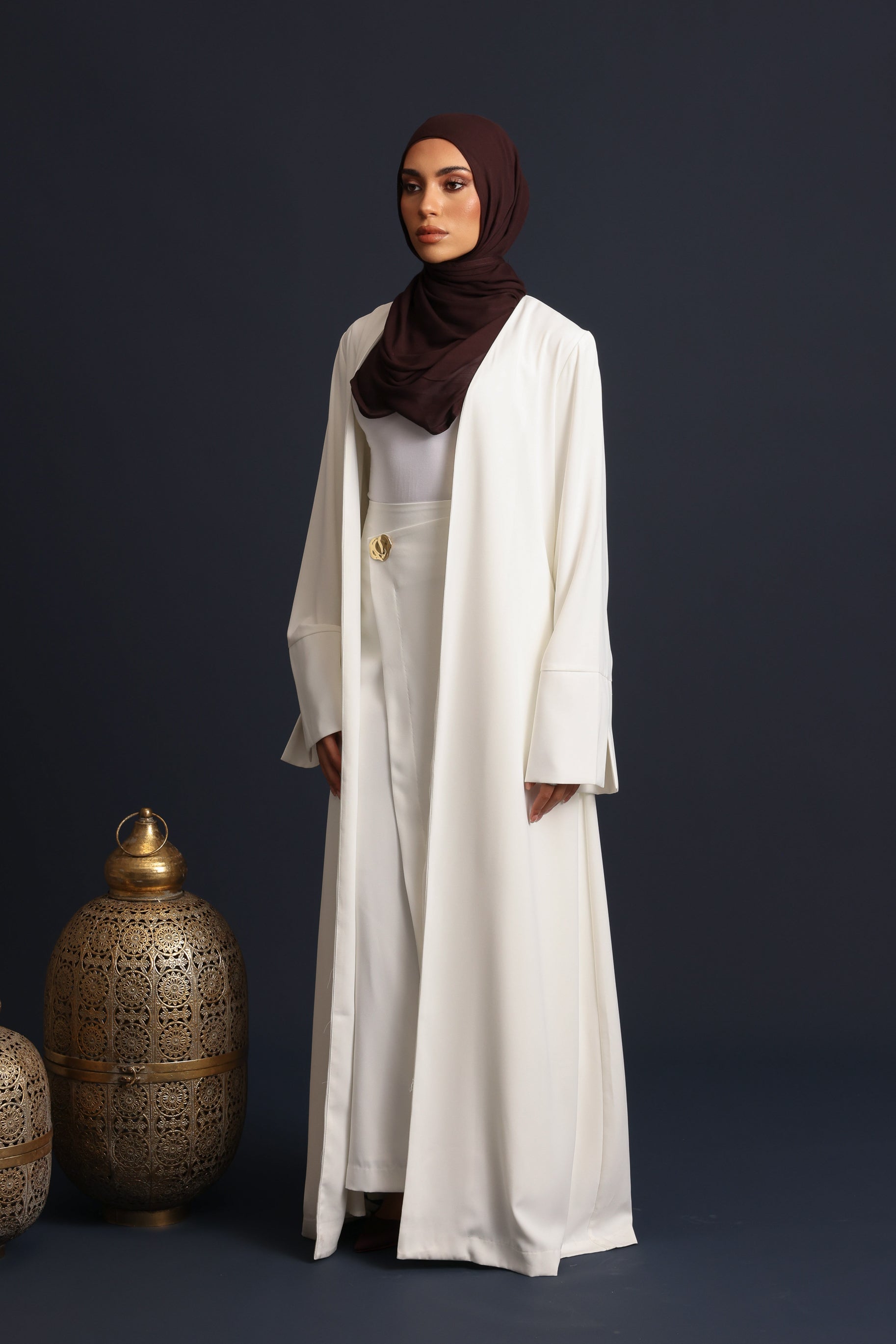 Nora Crepe Open Abaya - White