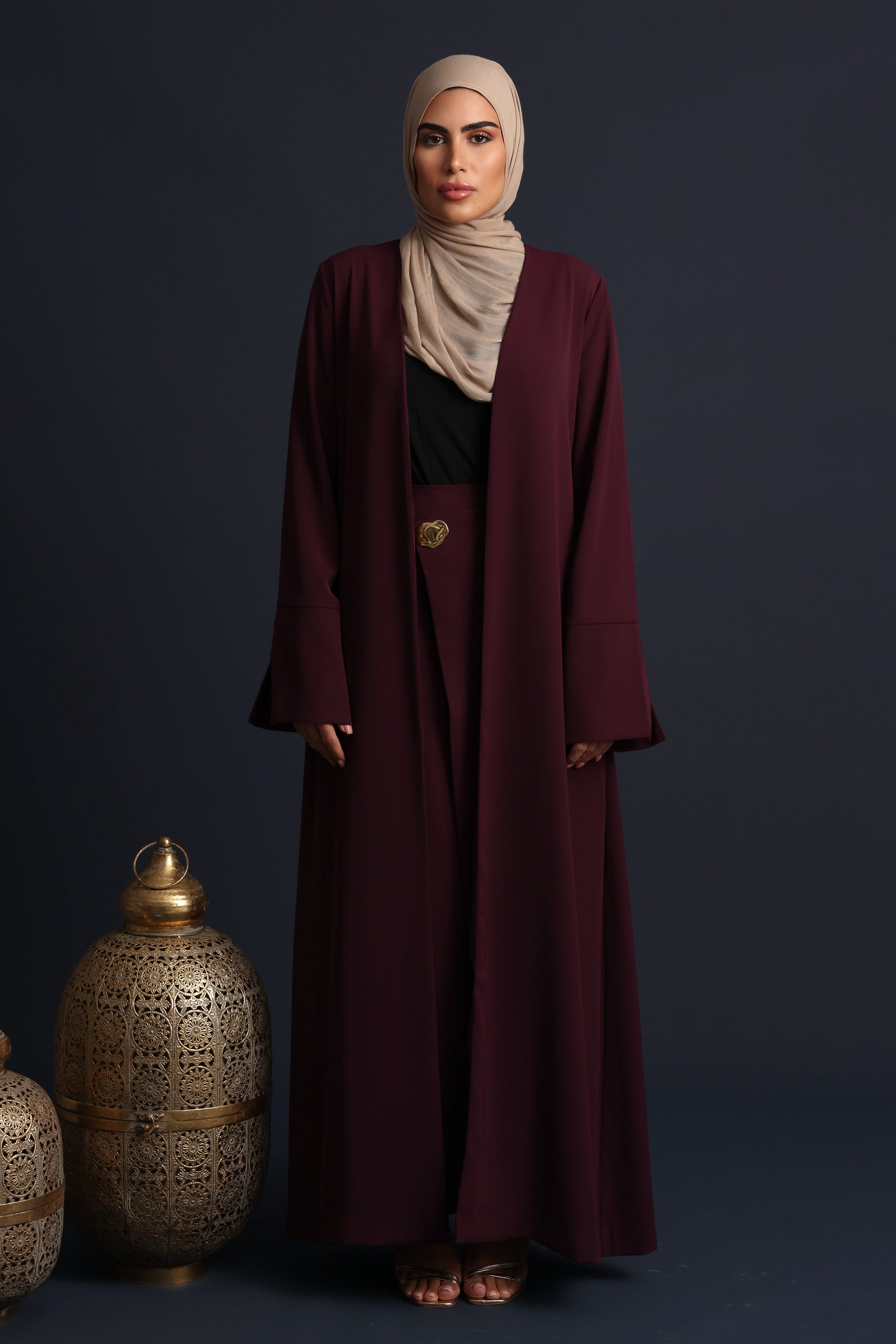 Nora Crepe Open Abaya - Mulberry