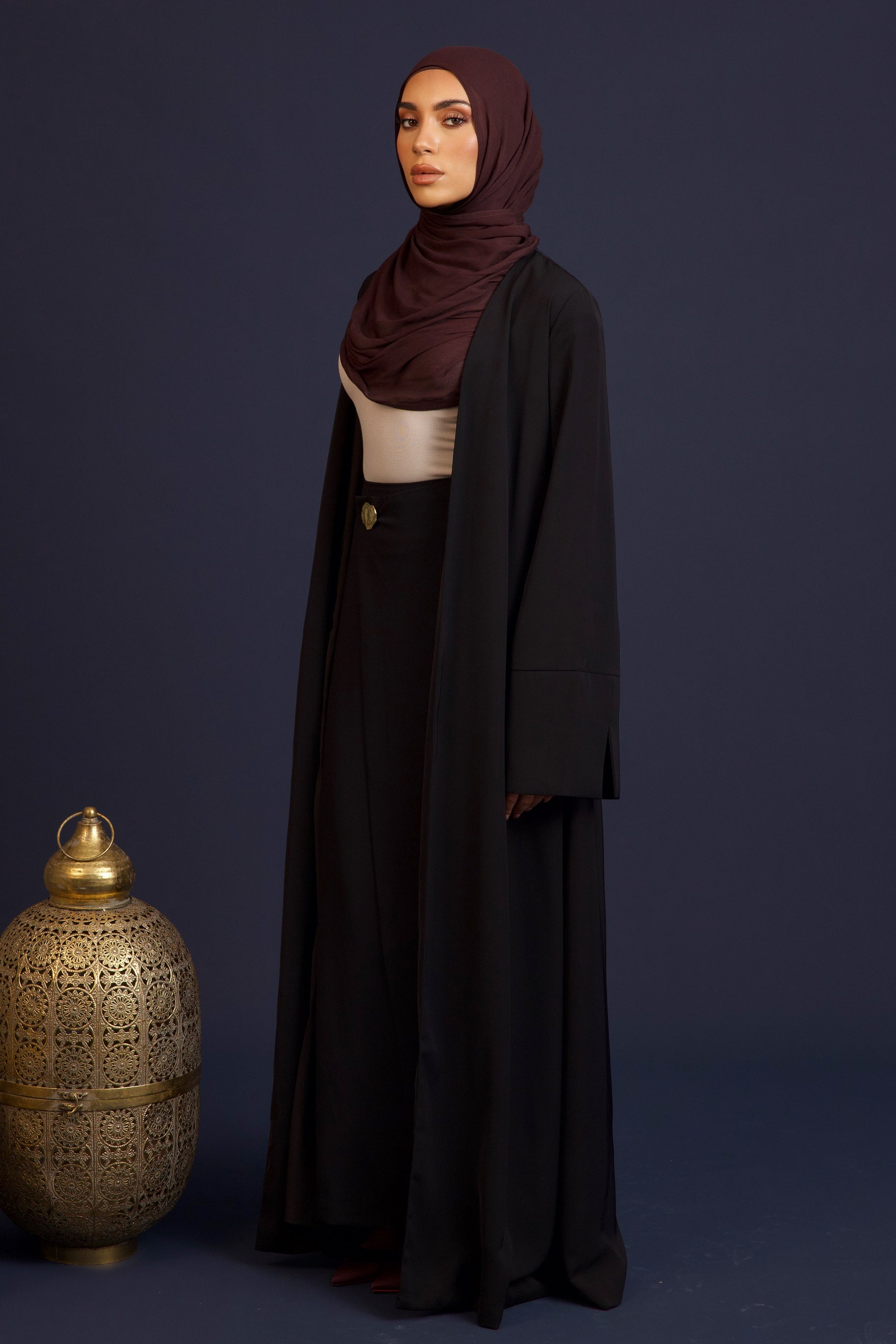 Nora Crepe Open Abaya - Black