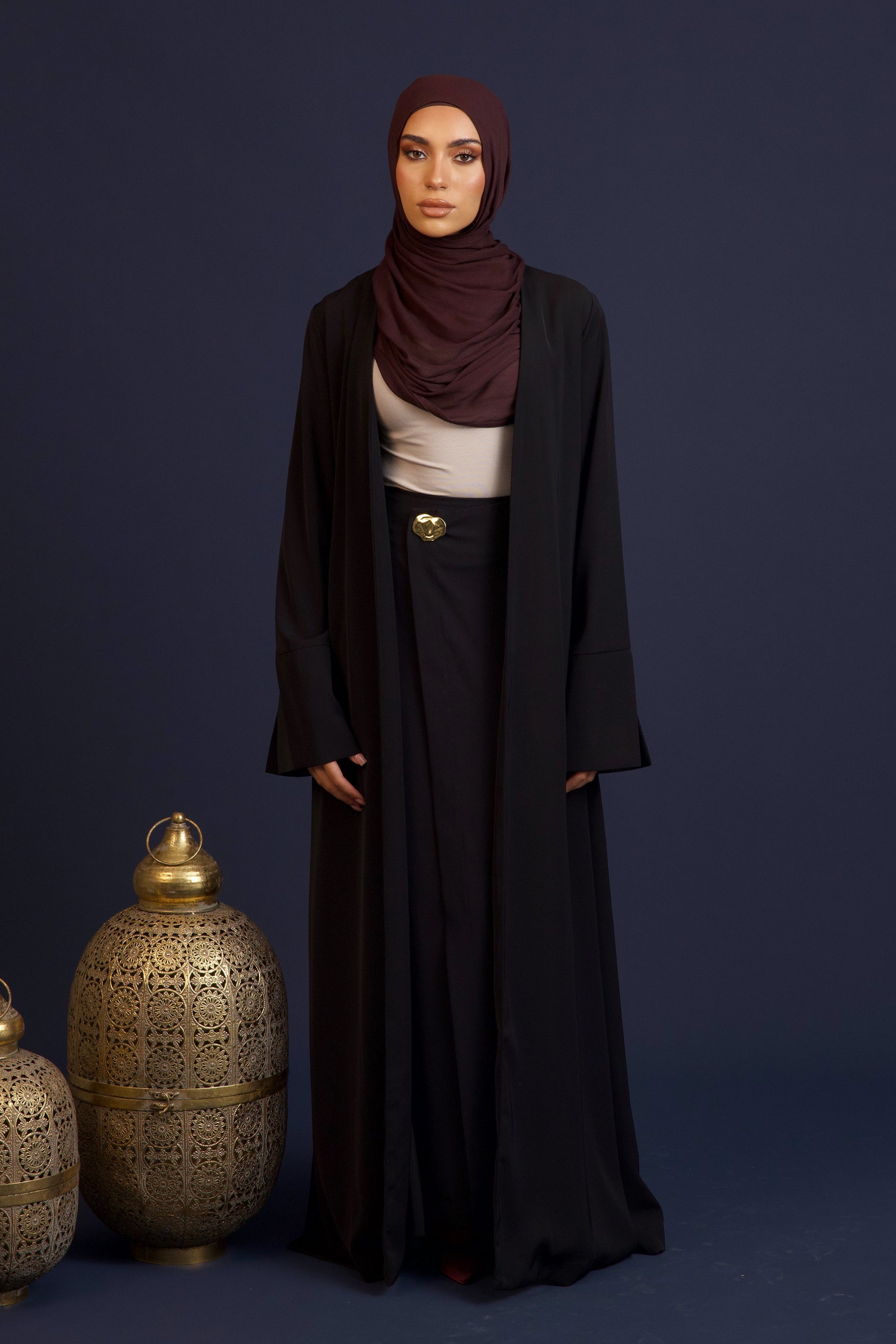 Nora Crepe Open Abaya - Black