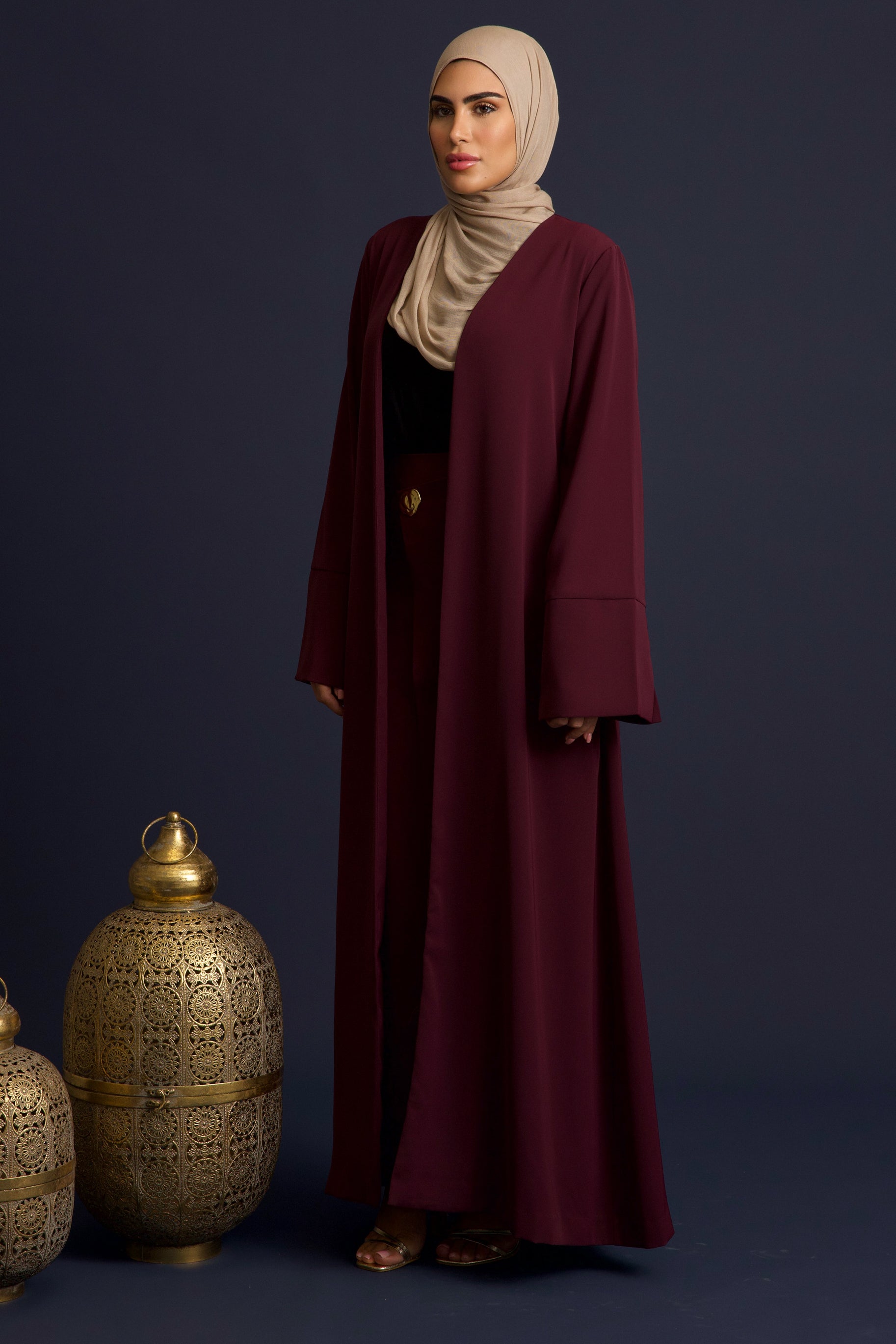 Nora Crepe Open Abaya - Mulberry