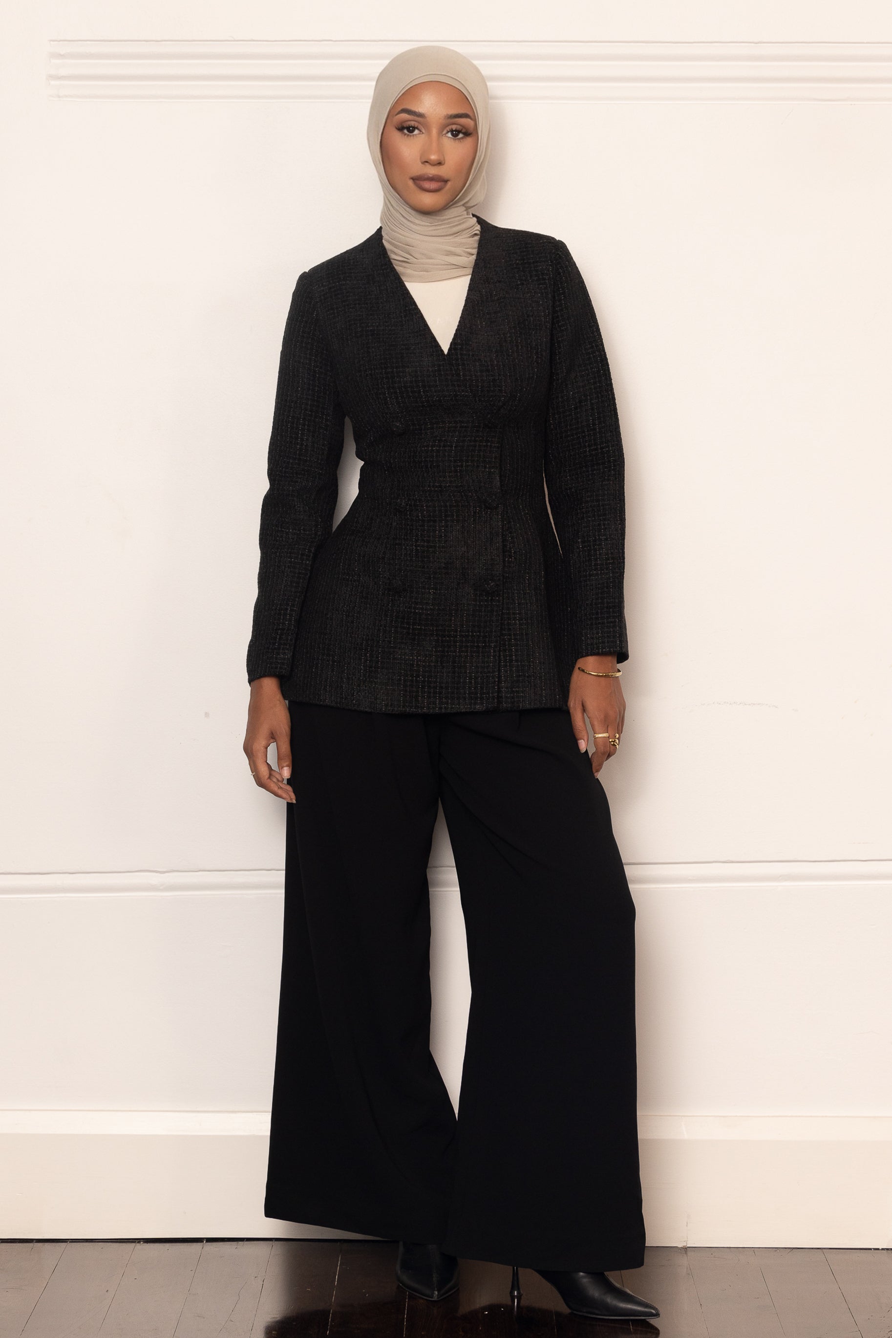 Naomi Tweed Blazer - Black