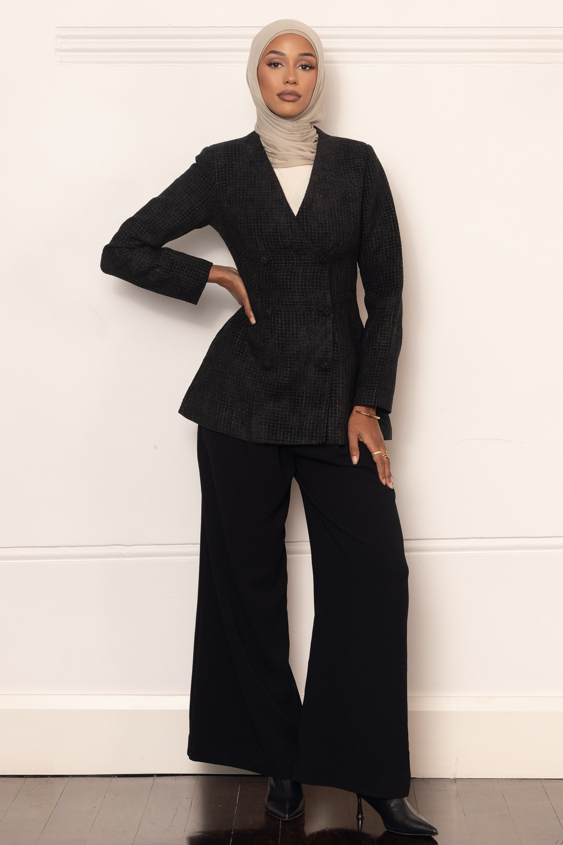 Naomi Tweed Blazer - Black