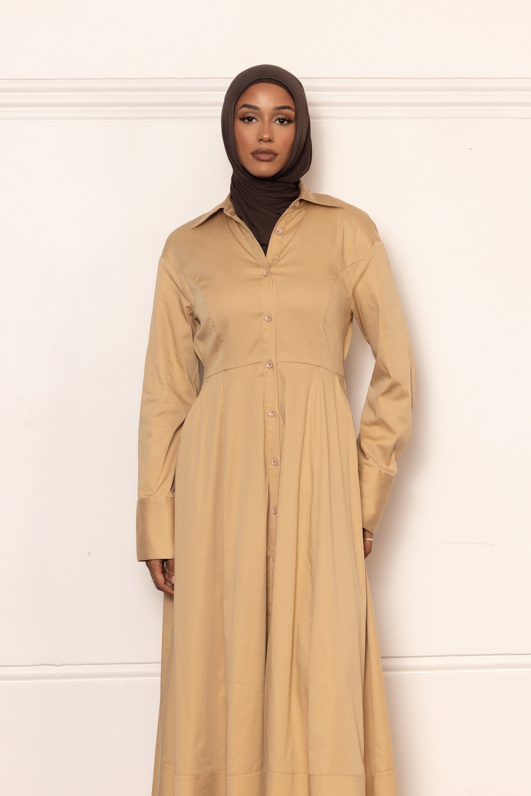 Aaliyah Cotton Shirt Dress - Camel