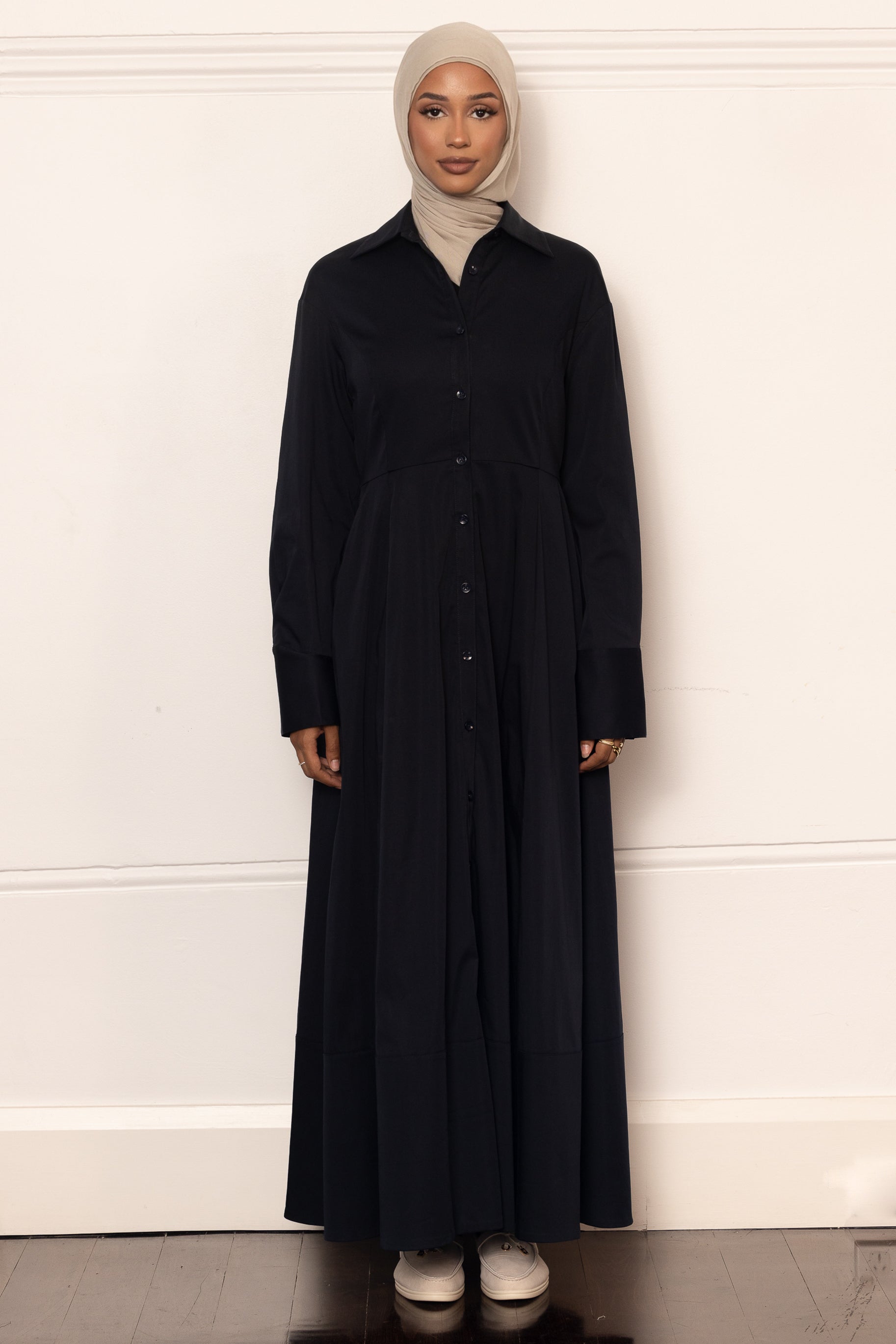 Aaliyah Cotton Shirt Dress - Navy