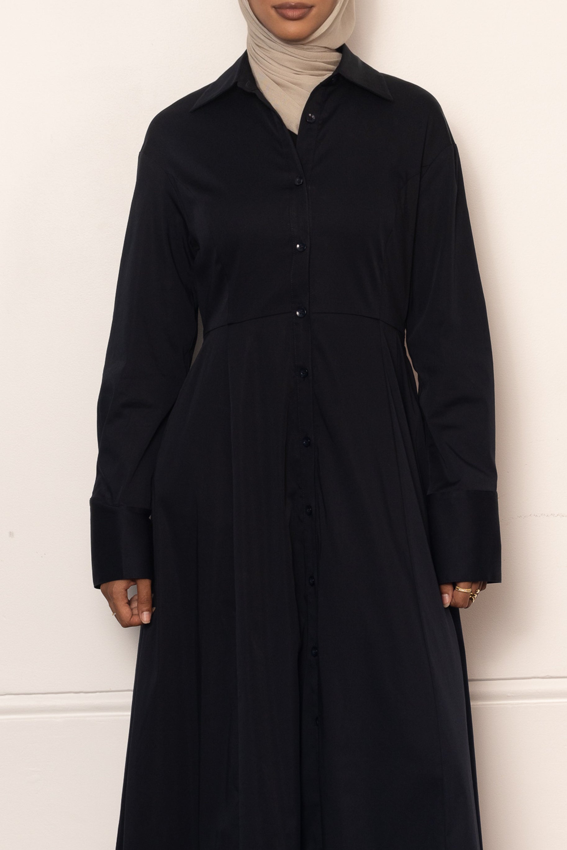 Aaliyah Cotton Shirt Dress - Navy