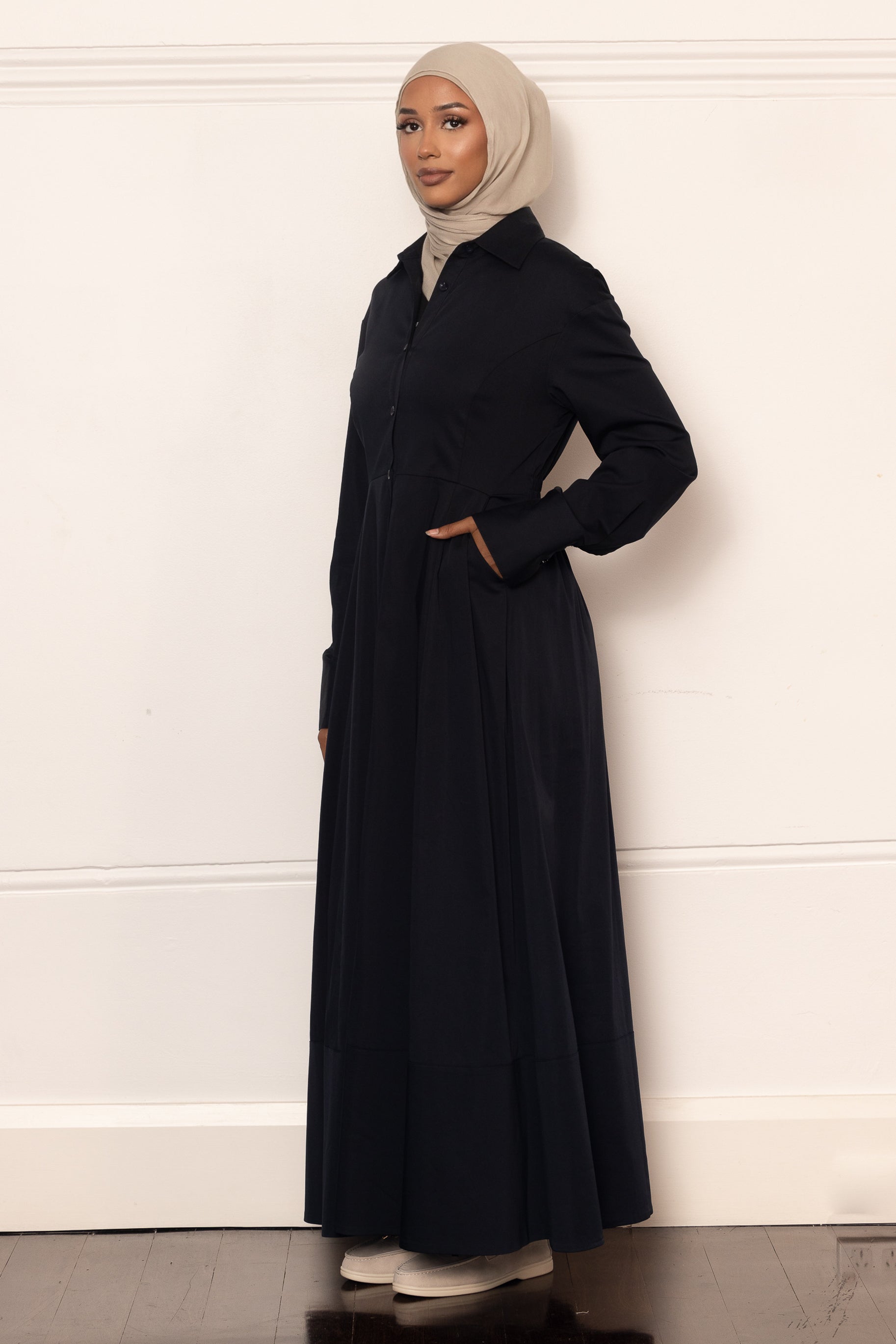 Aaliyah Cotton Shirt Dress - Navy