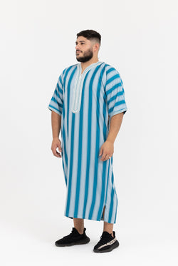 Moroccan Striped Short Sleeve Thobe - Teal